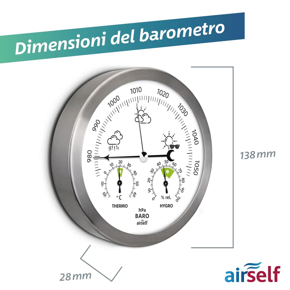Analogowa stacja meteorologiczna ze stali nierdzewnej - barometr, termometr, higrometr do wnętrz i na zewnątrz