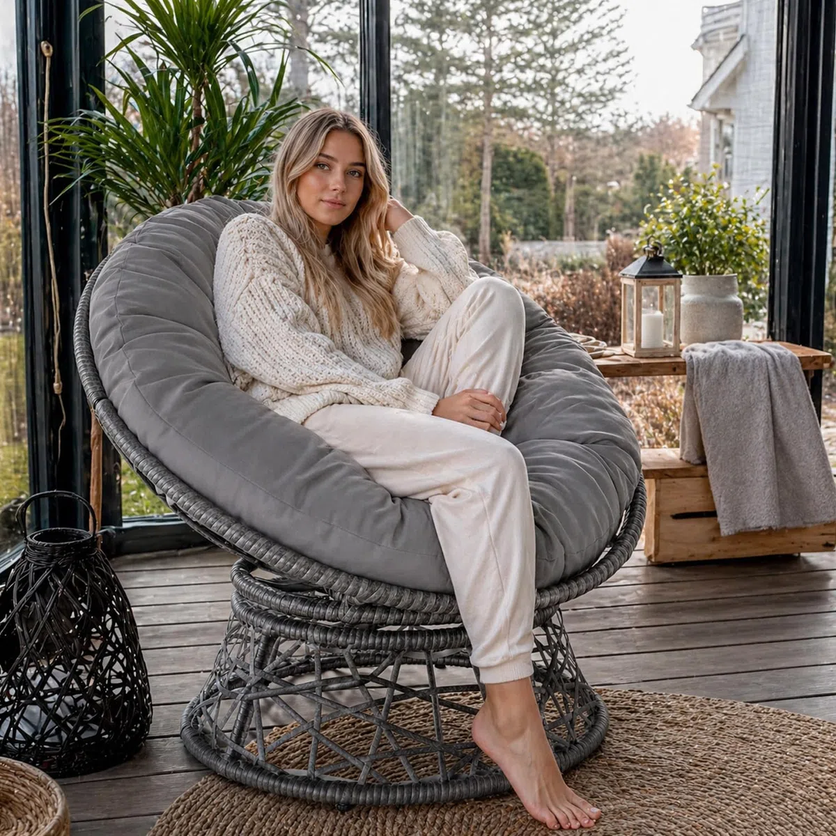 Poltrona Relax Girevole Da Esterno 360° 64 x 80.5 cm Grigio