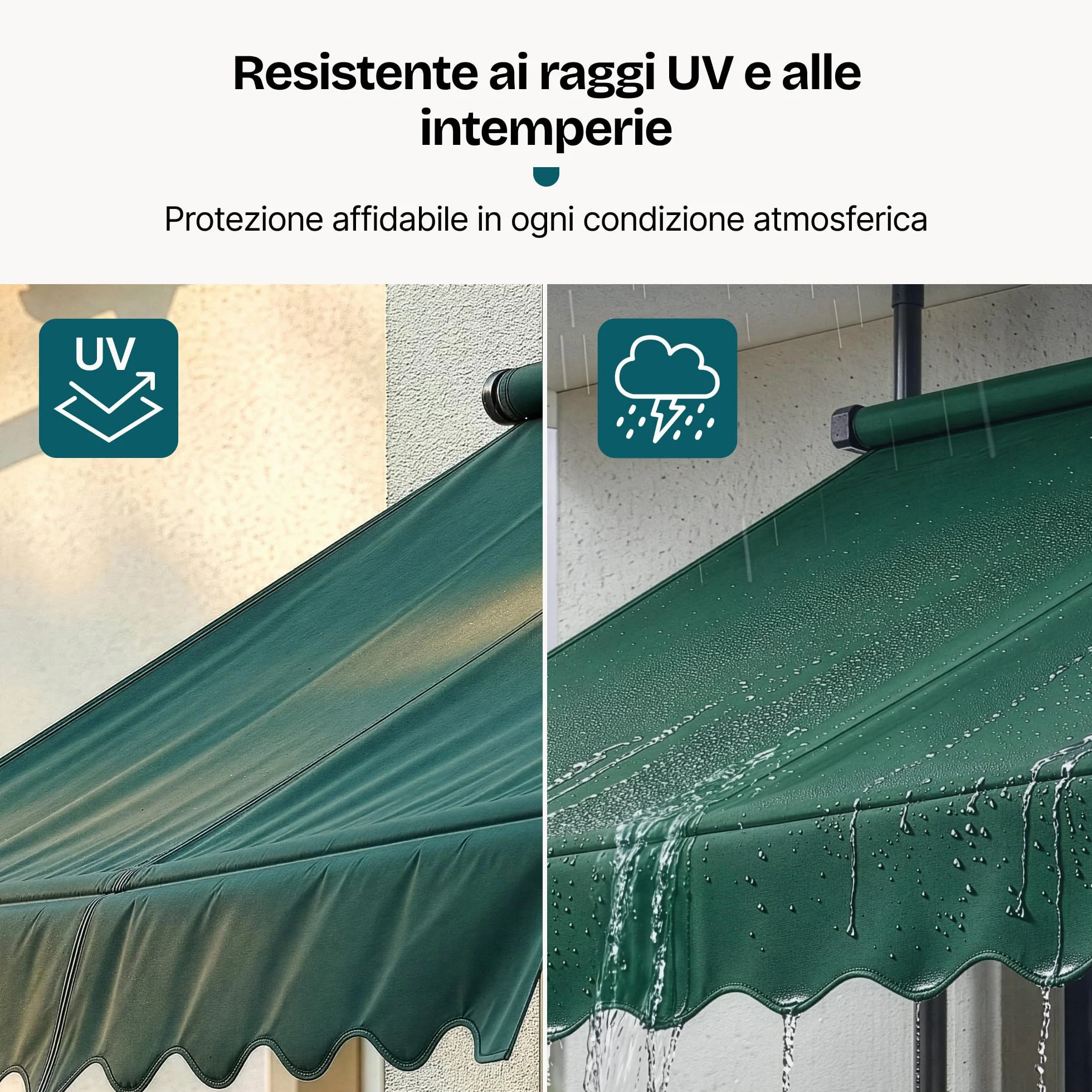 pro.tec Tenda da Sole a Muro 300x120 cm Verde Scuro con Pali Telescopici Manovella