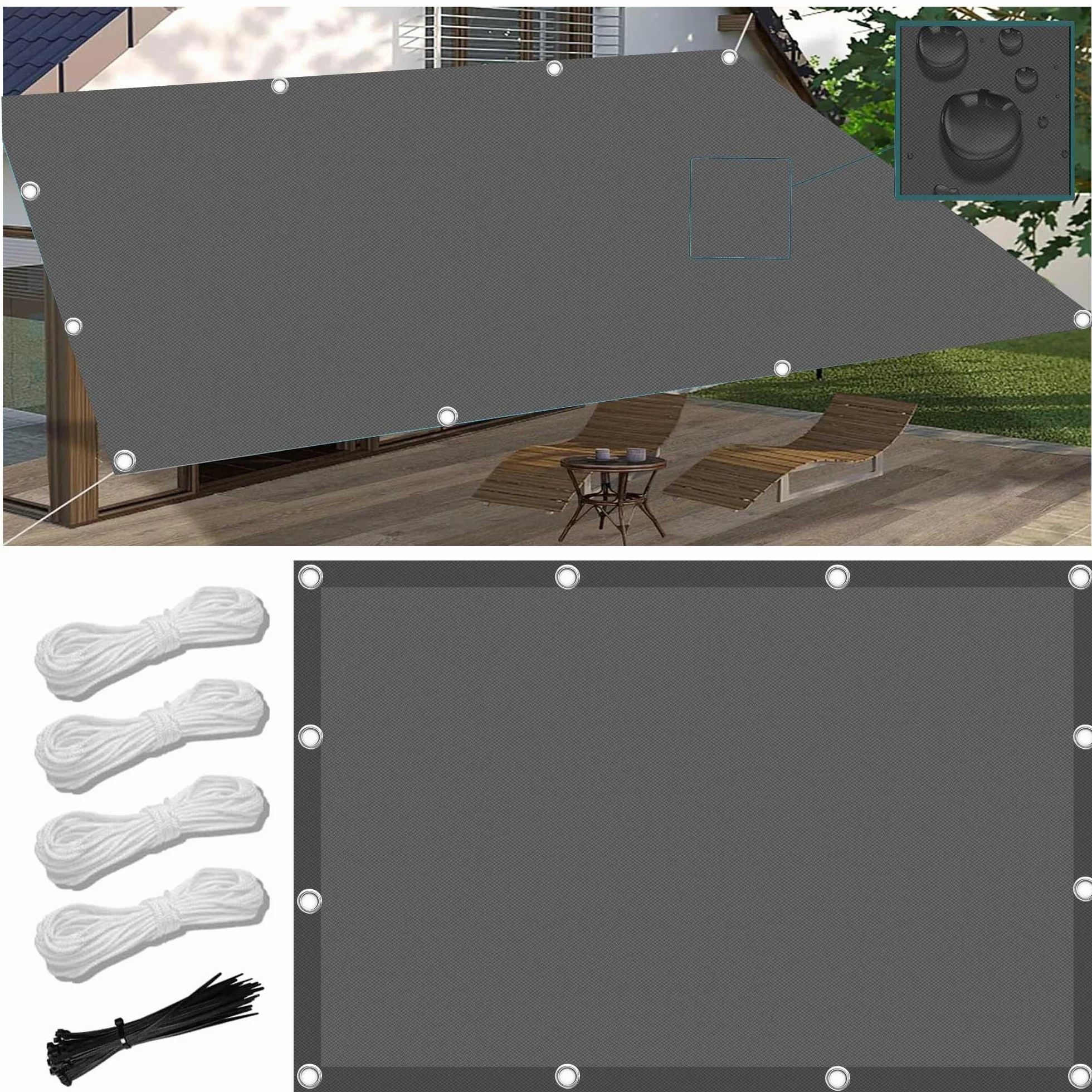 Vela Ombreggiante 4x5M Impermeabile Tenda da Sole Rettangolare Telo Parasole con Protezione UV per Giardino