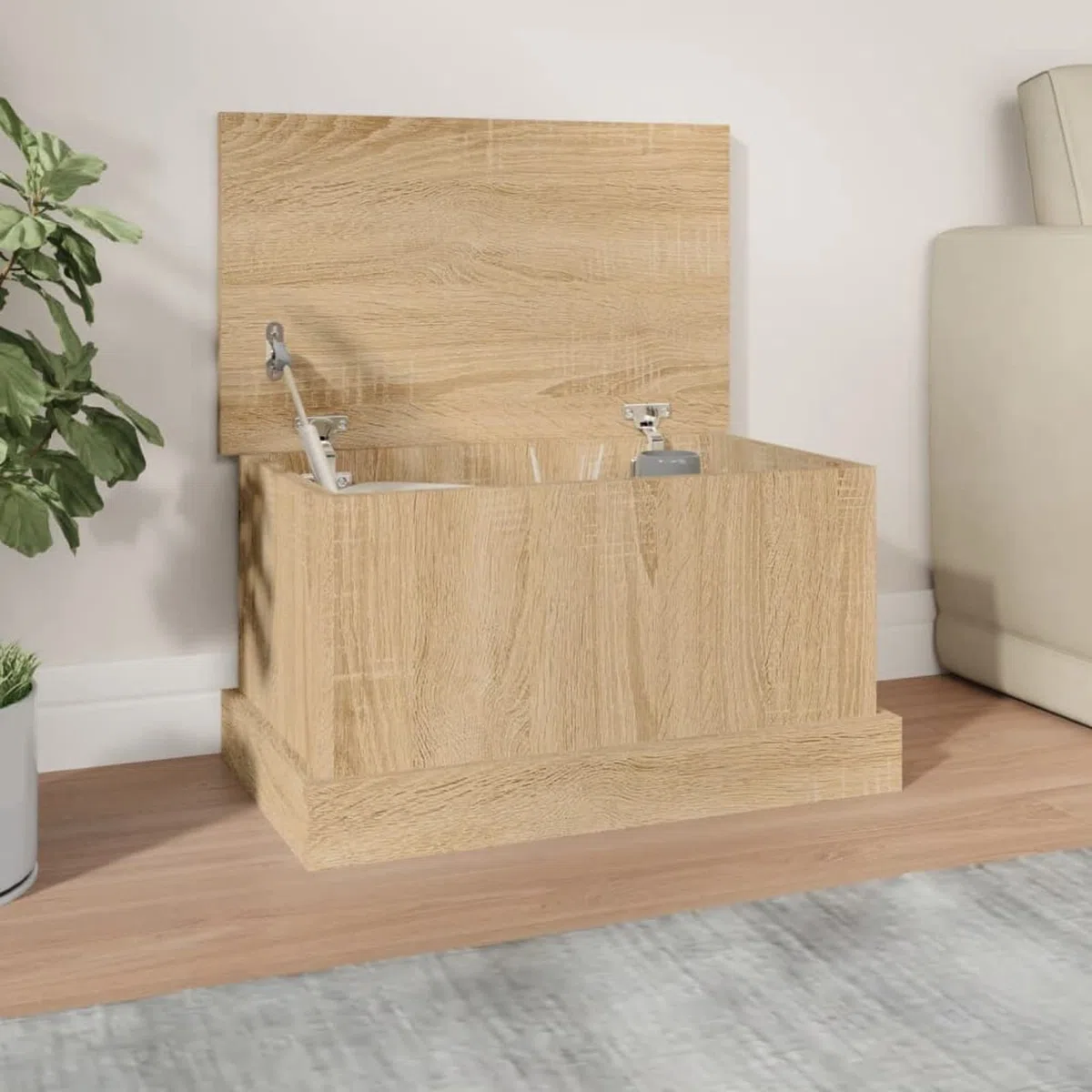 IKAYAA Baule da Esterno in Legno - Rovere Sonoma - 50 x 30 x 28 cm - Cassapanca Contenitore da Esterno - Giardino