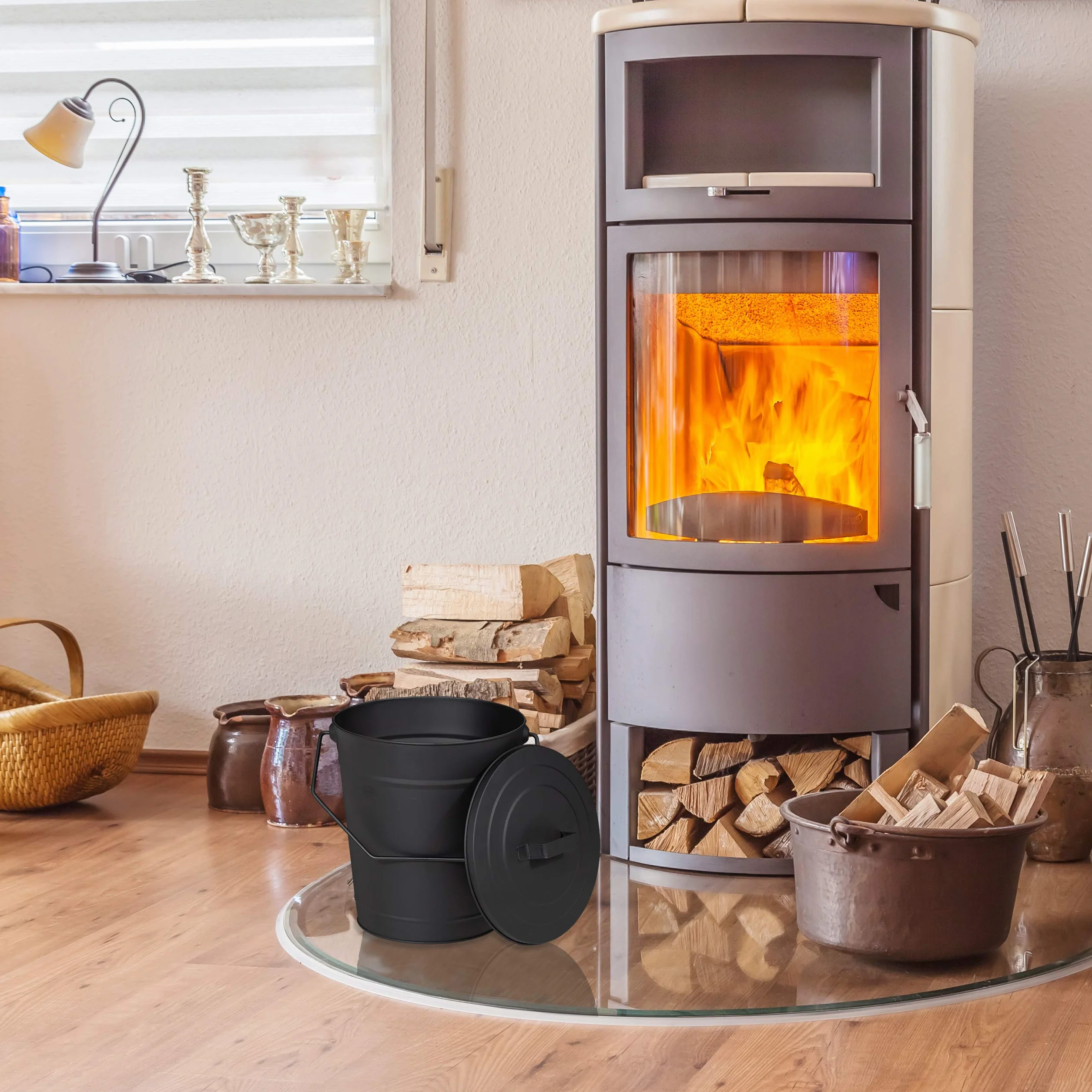 Relaxdays Secchio per Cenere con Coperchio, per Raffreddare & Trasportare Carbone Bollente, Camino & Stufa, 12 l, Nero