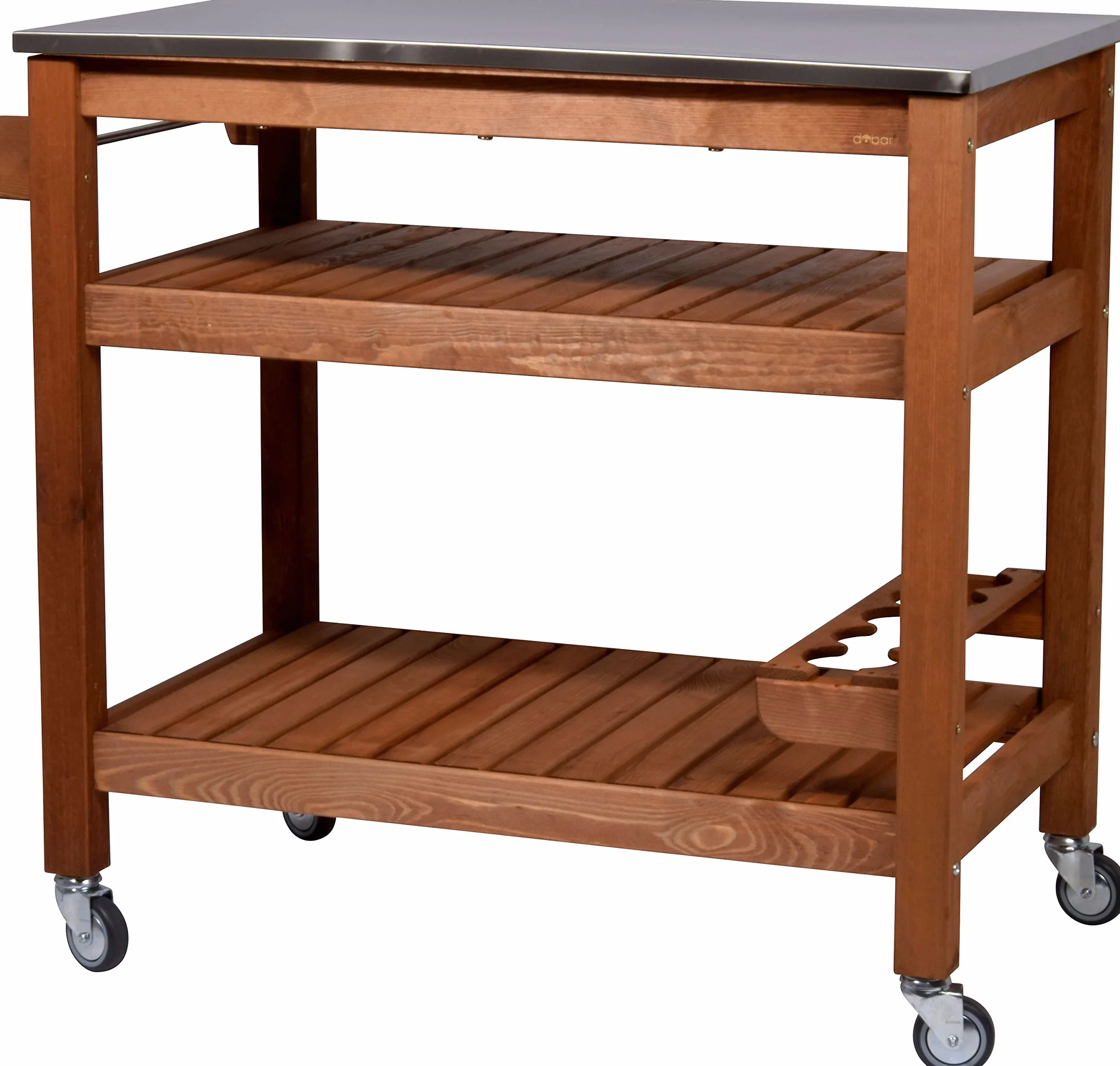 dobar® 35540FSCe Tavolo multifunzione con carrello arrotolabile legno massiccio piastra acciaio inox 94x58x90 cm Marrone