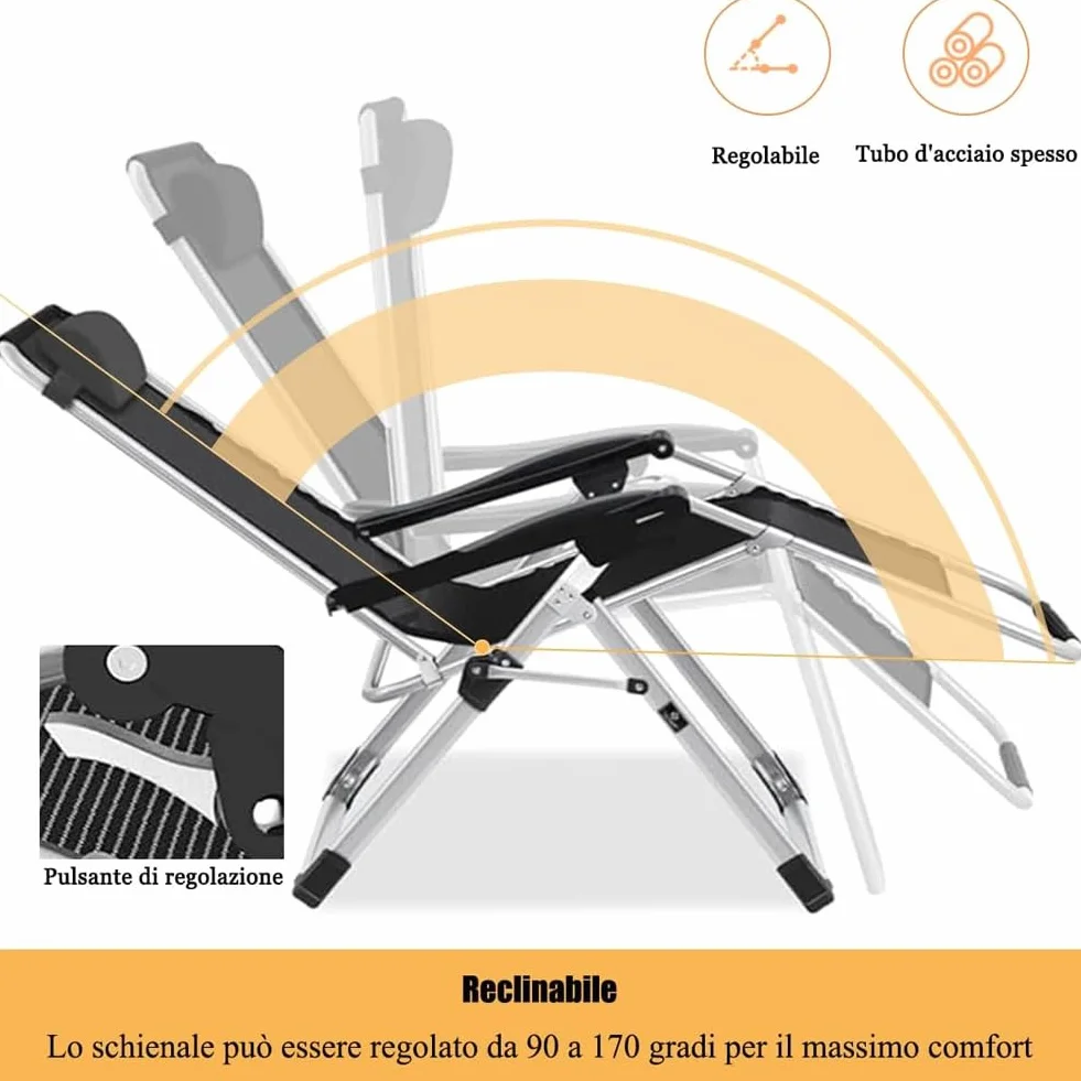 BAKAJI Sedia a Sdraio Pieghevole per Esterni con Struttura in Metallo Extra Resistente e Rinforzata, Poltrona Salvaspazio Zero Gravity da Giardino, Balcone, Terrazzo, Patio