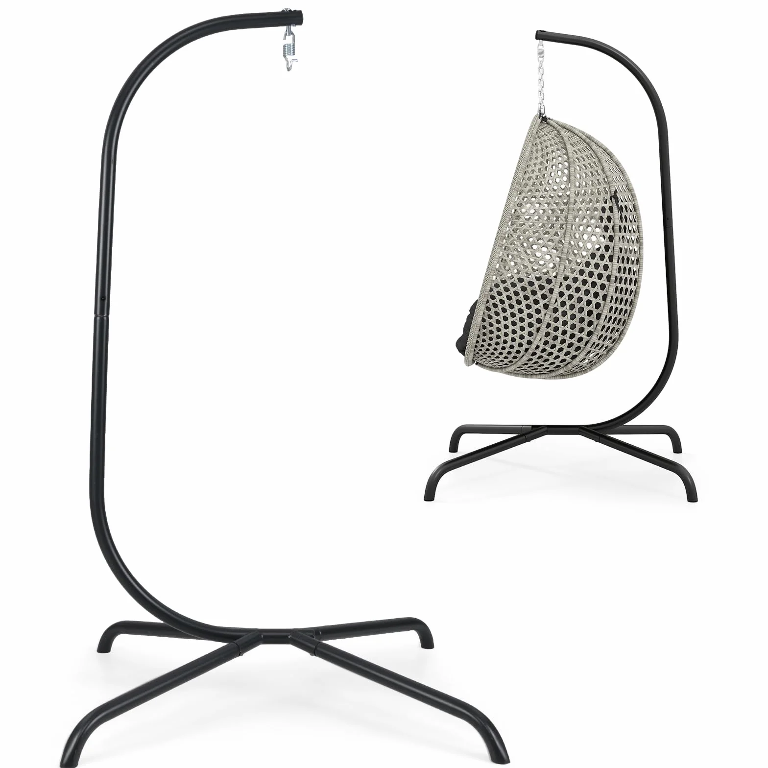 COSTWAY Supporto per Amaca a C, Base per Sedia Sospesa in Metallo Pesante con Gancio a Molla e Rotazione a 360°, Telaio per Amaca per Interni ed Esterni, Portata 180 kg