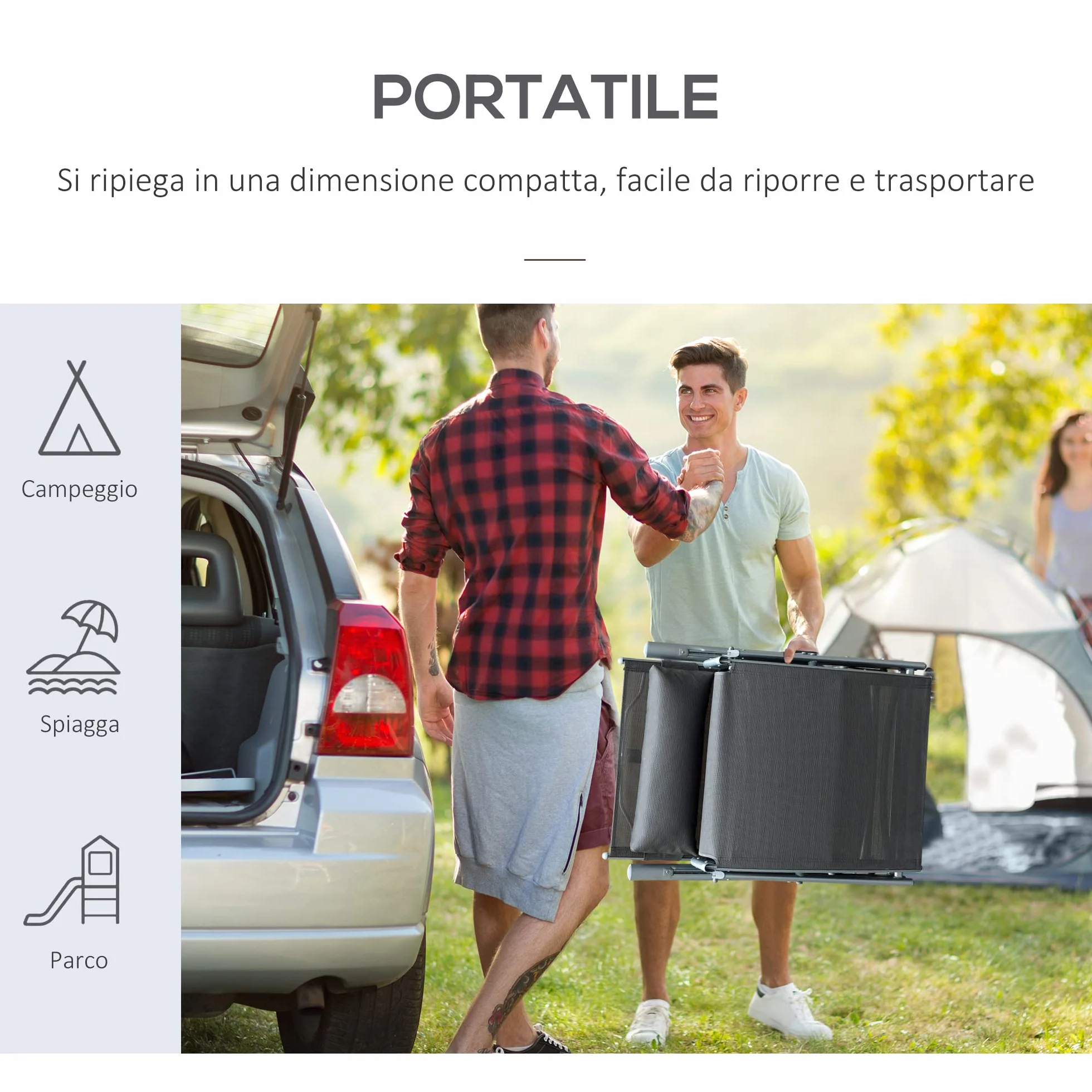 Outsunny Sdraio da Giardino Pieghevole 137x63.5x100.5cm Grigio con Materassino e Cuscino