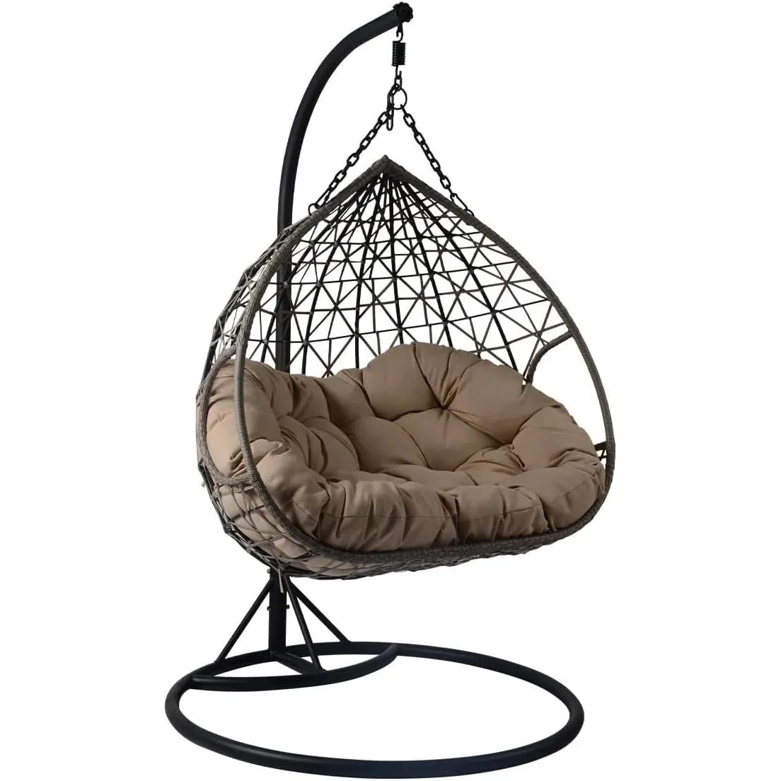 Poltrona Sospesa Lita XL – Poltrona a Uovo da Esterno in Rattan PE, Sedia Sospesa con Cuscini Imbottiti, Struttura in Acciaio, per Giardino e Terrazzo