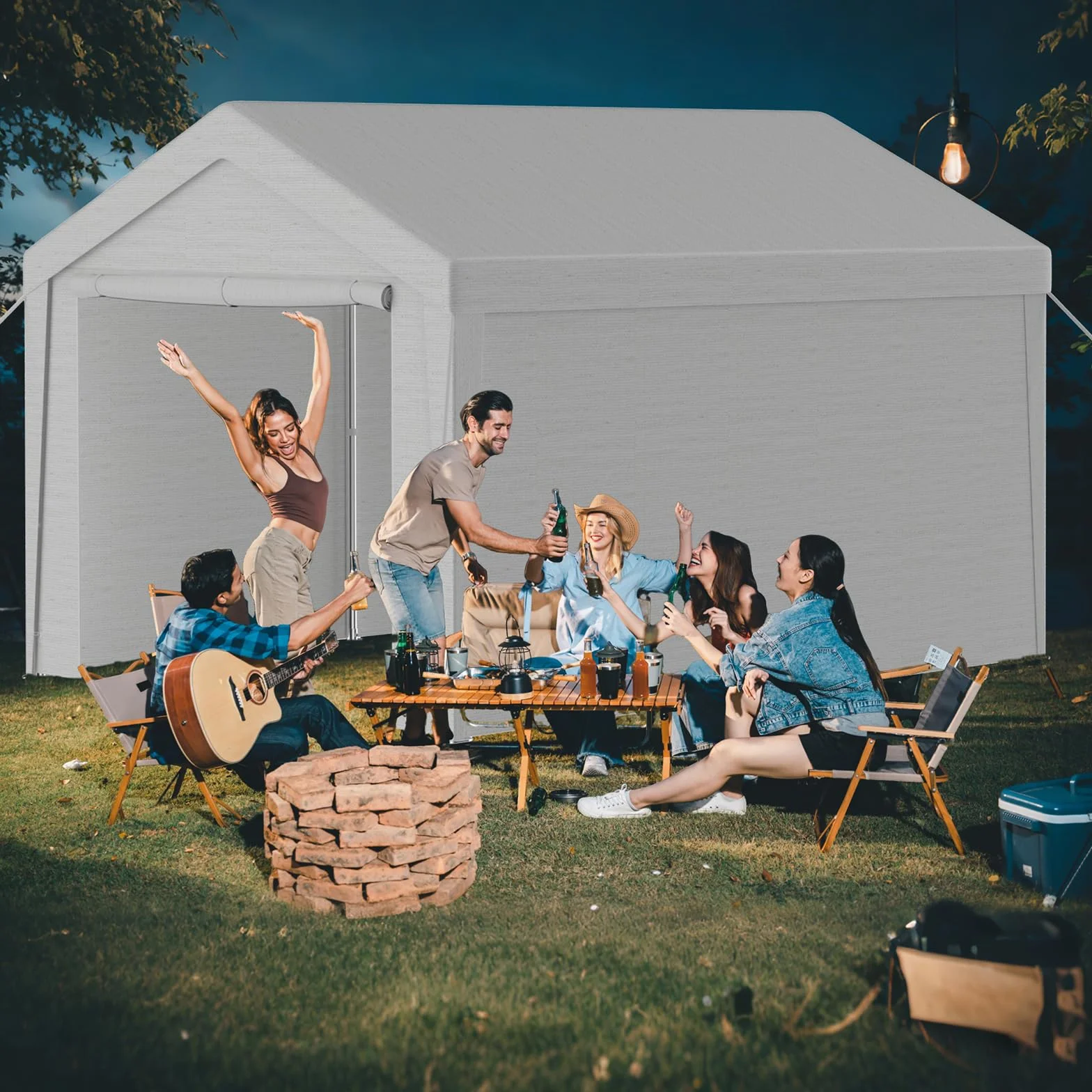Gazebo per tenda 3x4m telone PE resistenti UV pareti laterali rimovibili telaio metallico tetto rinforzato