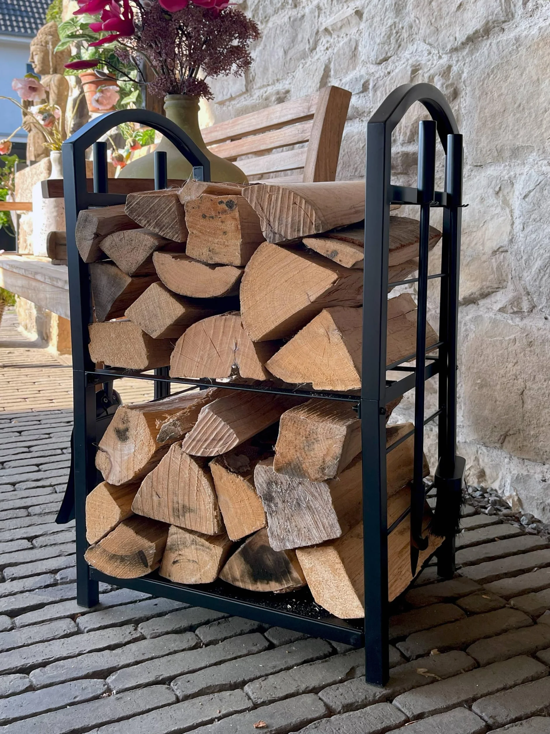 Scaffale in metallo per legna da ardere 45x30x74 cm per interni con pala pinza