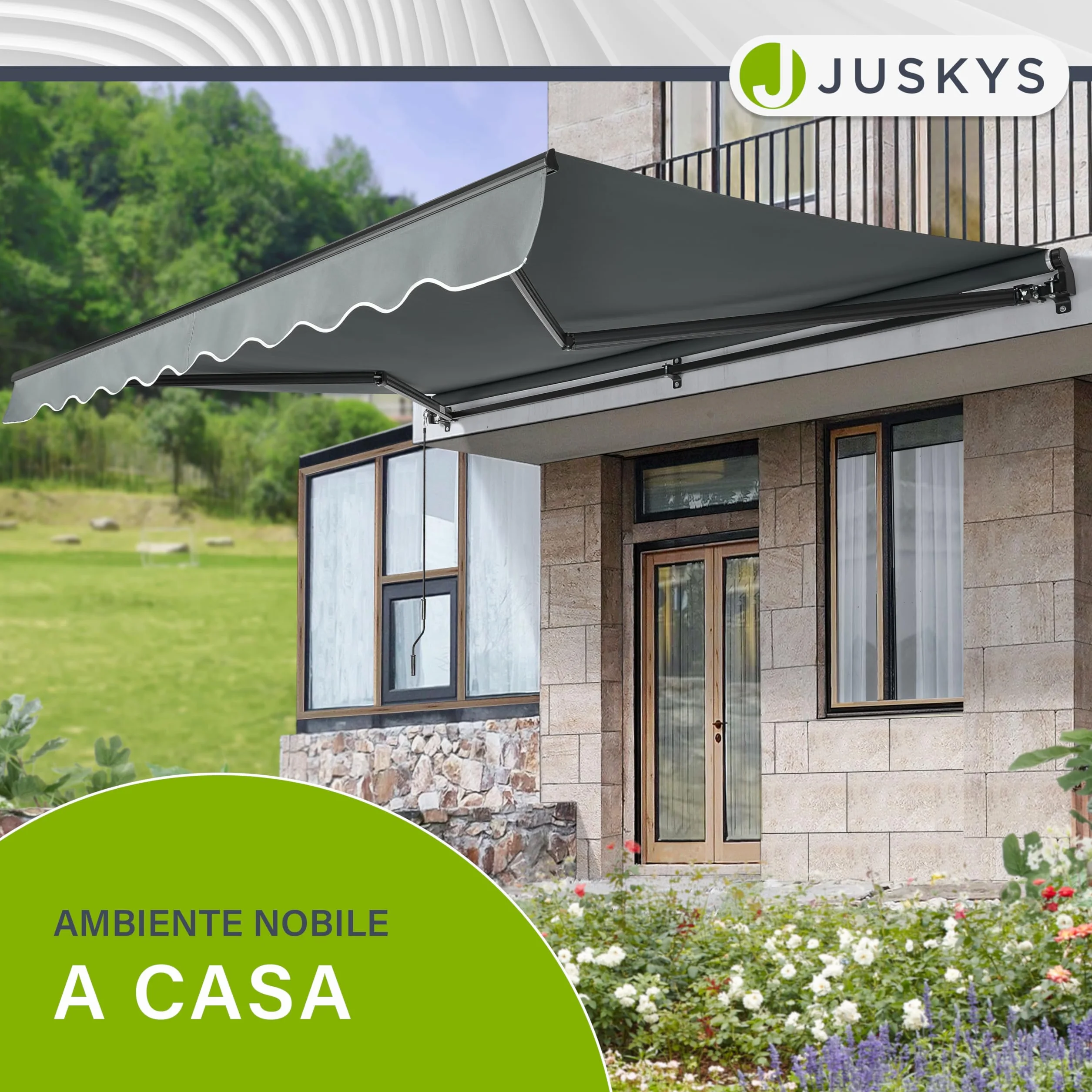 Juskys Tenda a Bracci Estensibili 400x300 cm UV40+ Impermeabile con Manovella Regolabile Grigio