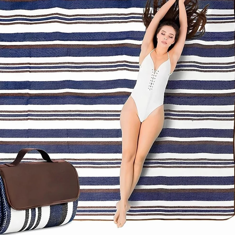 Coperte da Picnic Pieghevoli Impermeabili Anti-Sabbia Extra Large 200cm x 200cm Blu Bianco