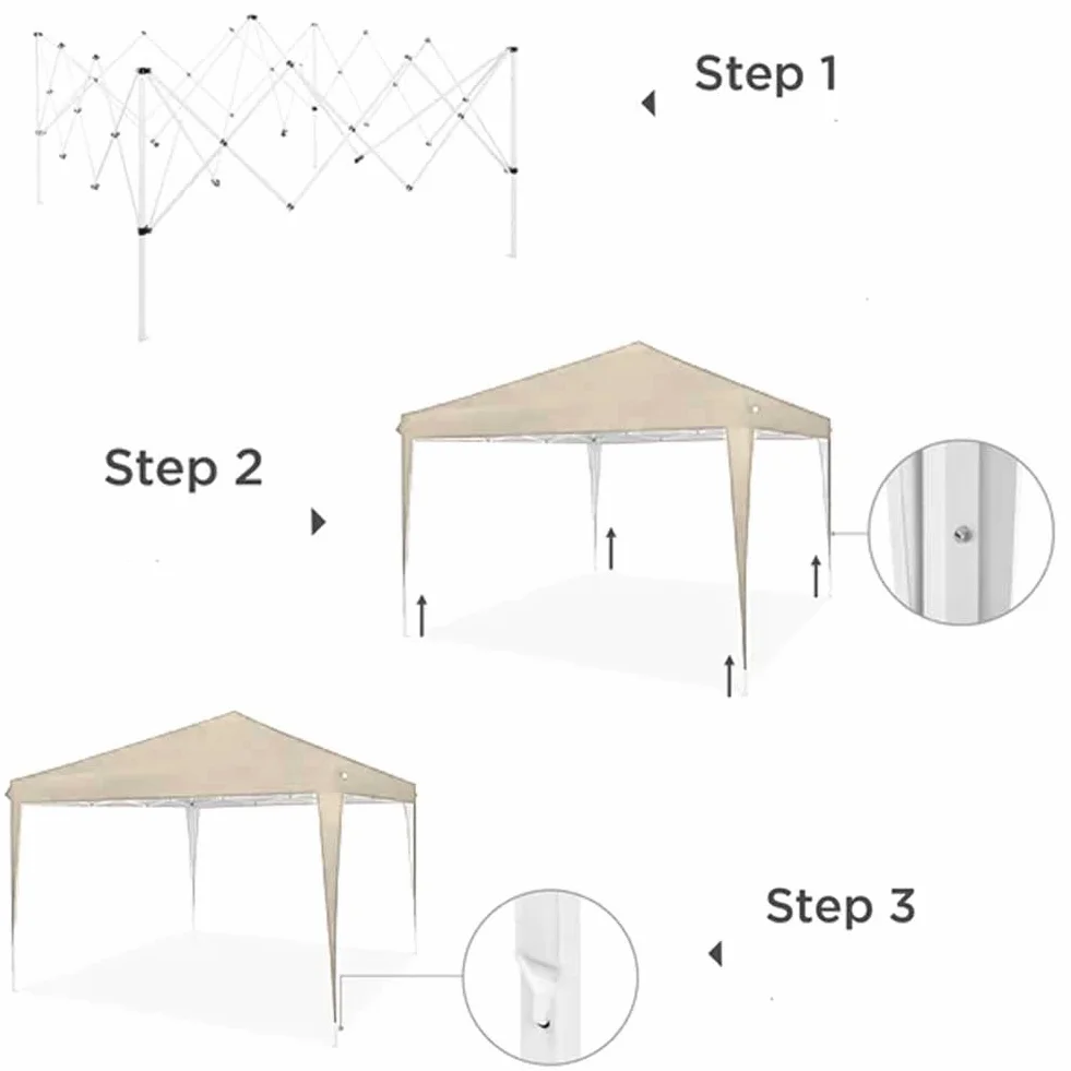 BAKAJI Gazebo 3x3m Pieghevole Impermeabile Poliestere Struttura Metallo Portatile Giardino Esterno Beige