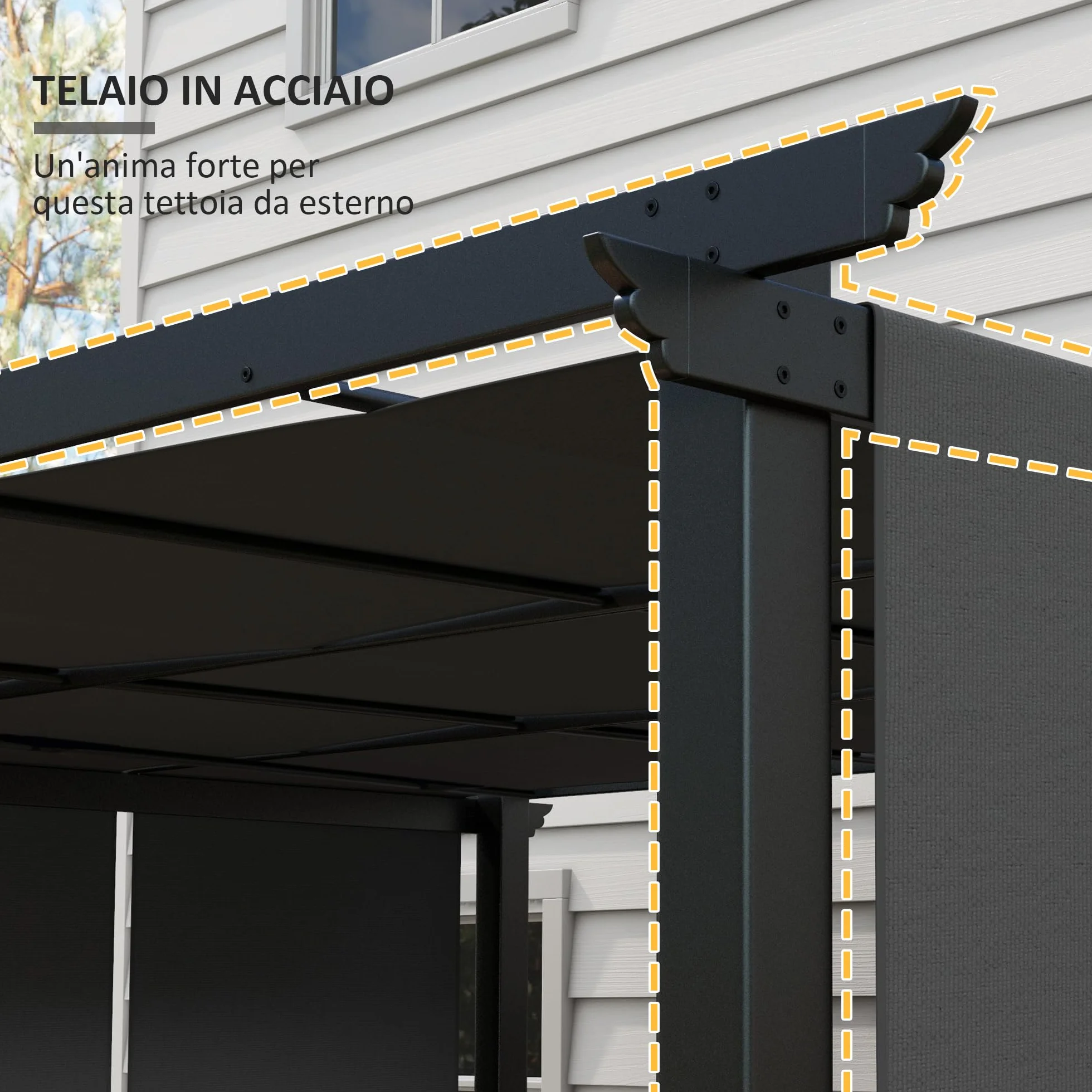 Outsunny Pergola da Giardino 3x3.5 m Acciaio Poliestere Anti UV Grigio Scuro