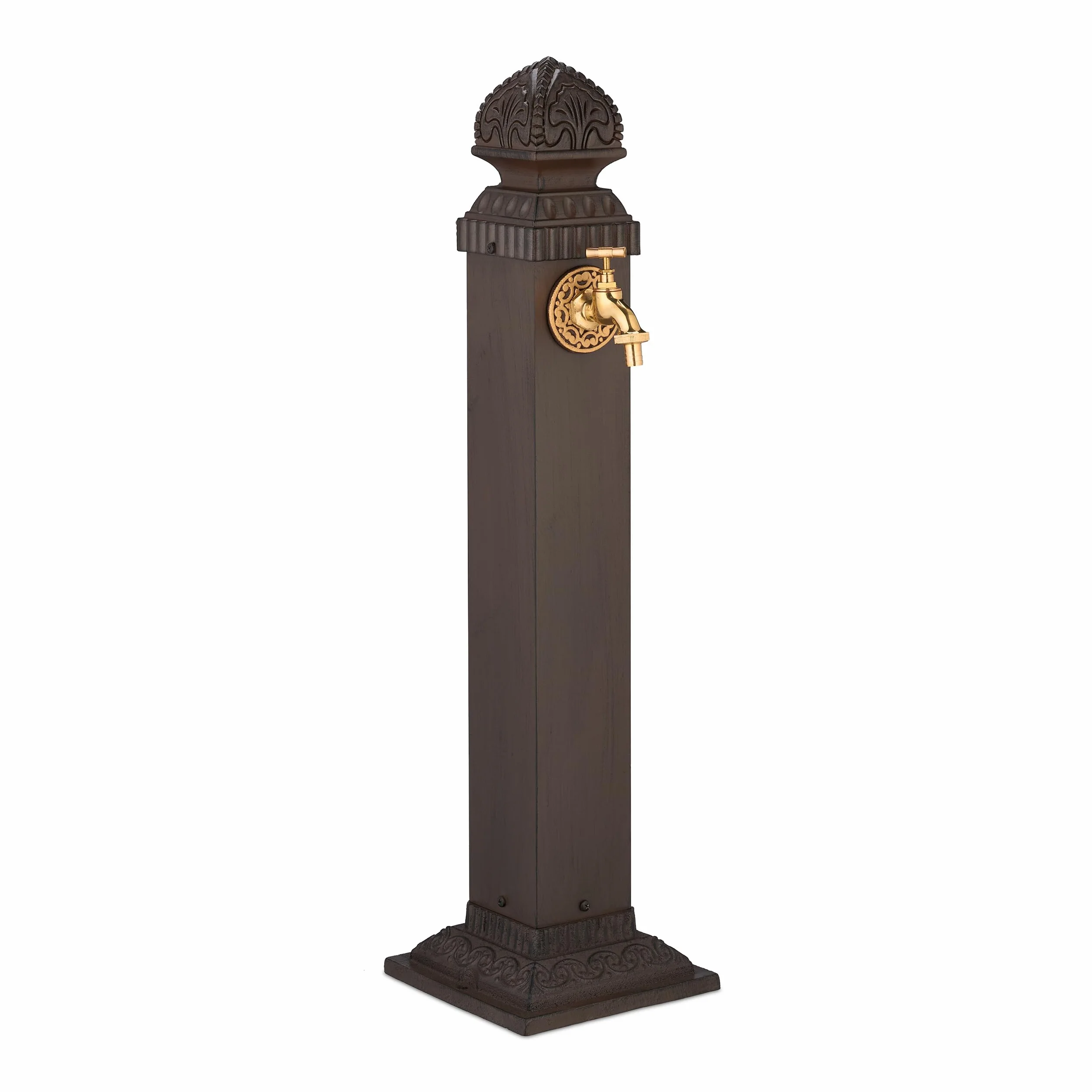 Relaxdays Fontana da Giardino in Stile Antico, Fontanella a Colonna con Rubinetto Esterno, HLP: 81x21x24,5 cm, Marrone