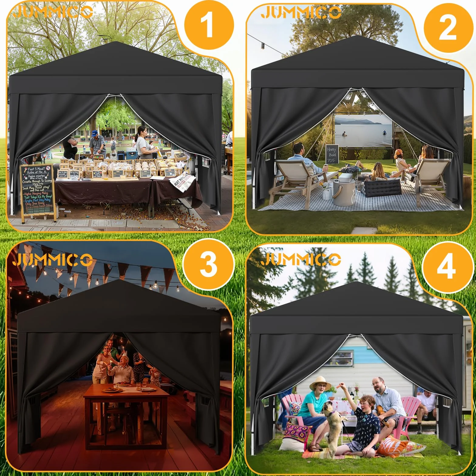 JUMMICO Gazebo 3x3m Pieghevole Impermeabile con Pareti Laterali Grigio