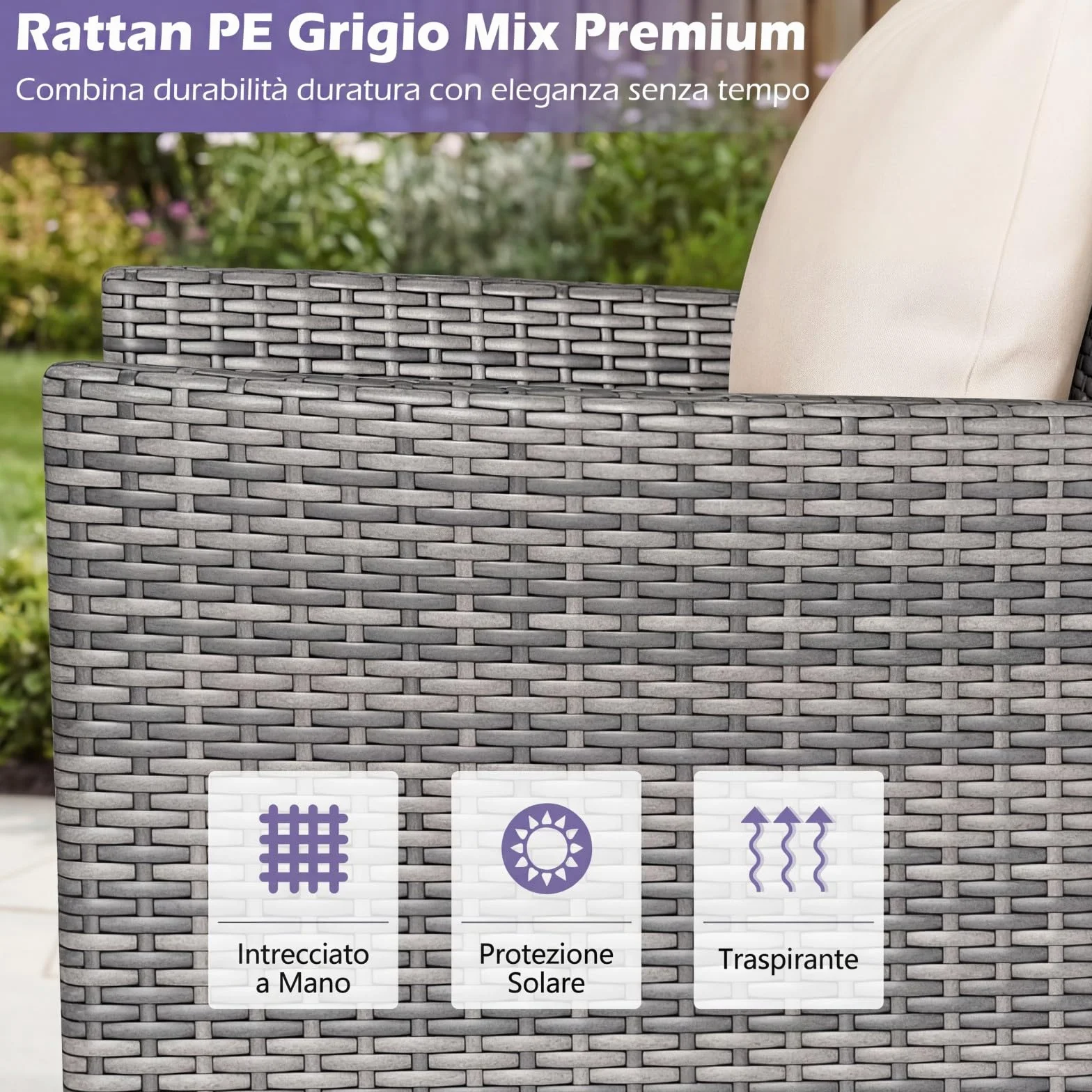 LIFEZEAL Salotto da Giardino in Rattan PE, Set 2 Divanetti con Cuscini Rimovibili e Tavolino in Vetro Temprato