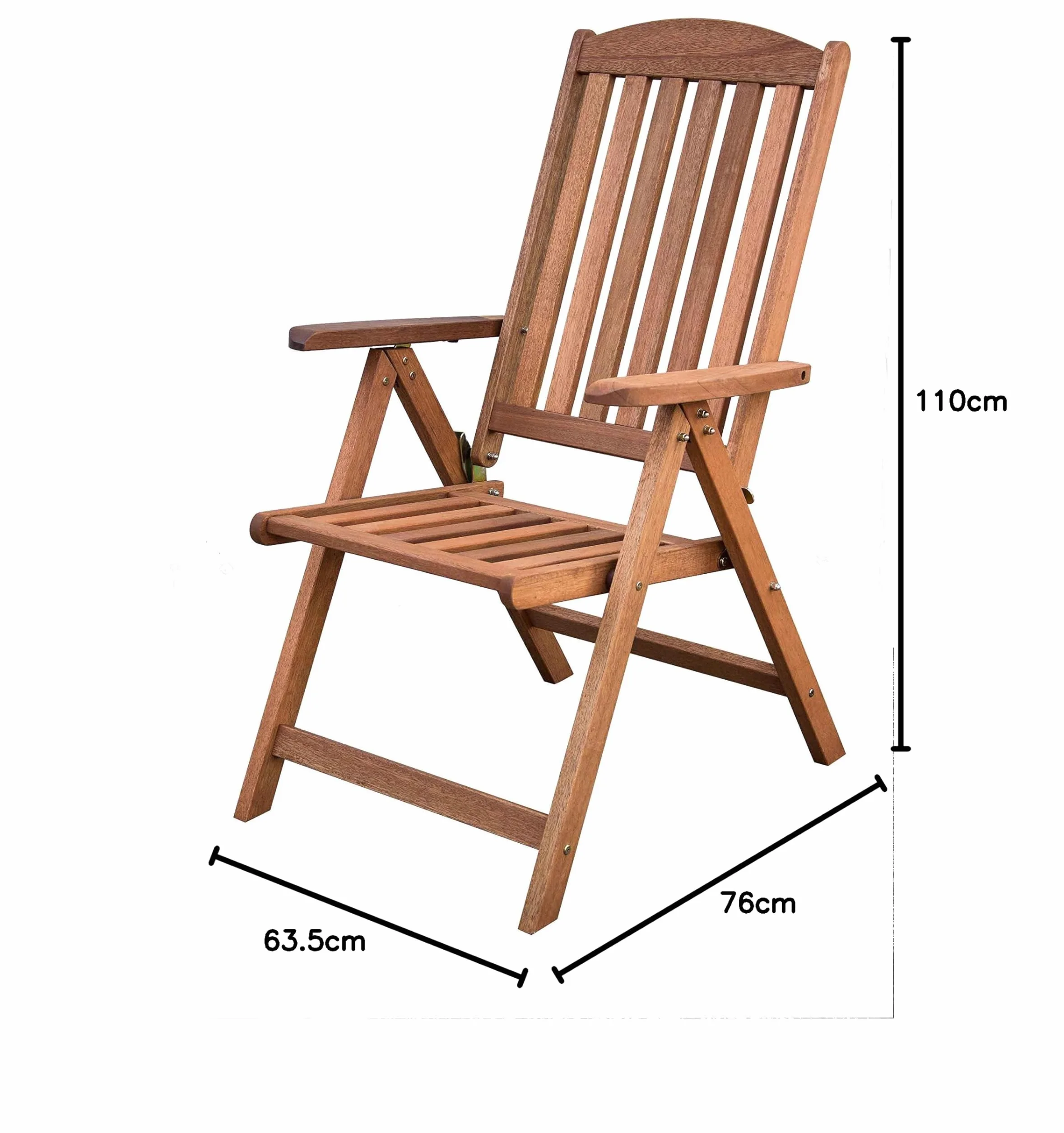 AVANTI TRENDSTORE - Seminara - Sedia pieghevole da giardino o balcone, con schienale reclinabile e braccioli, in legno teak massiccio. Dimensioni LAP 63,5x110x76 cm Anche in set da 2 e 4 sedie.