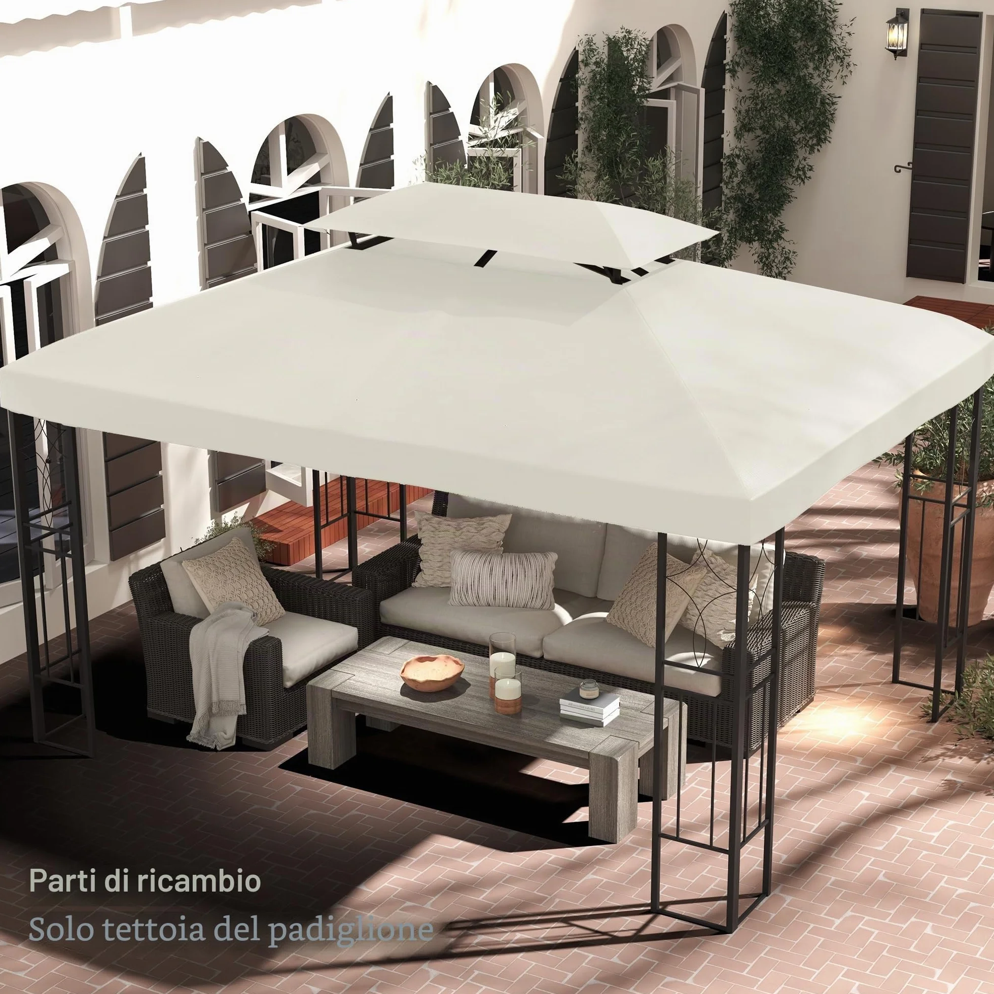 Outsunny Copertura per Gazebo da Giardino Tetto Sostitutivo Anti-UV Impermeabile 3x4m Beige