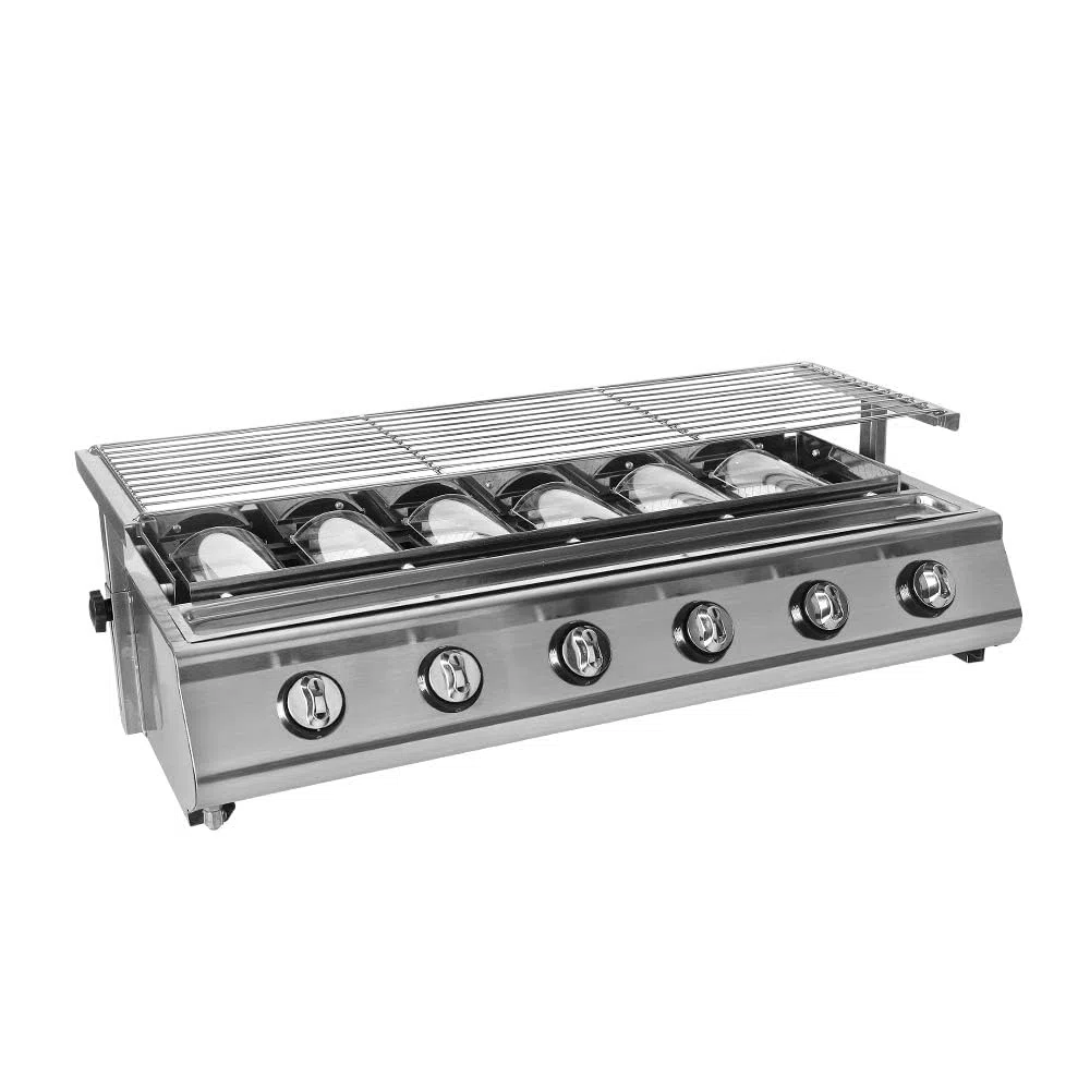 Barbecue a gas 6 fuochi portatile con vassoio antiaderente