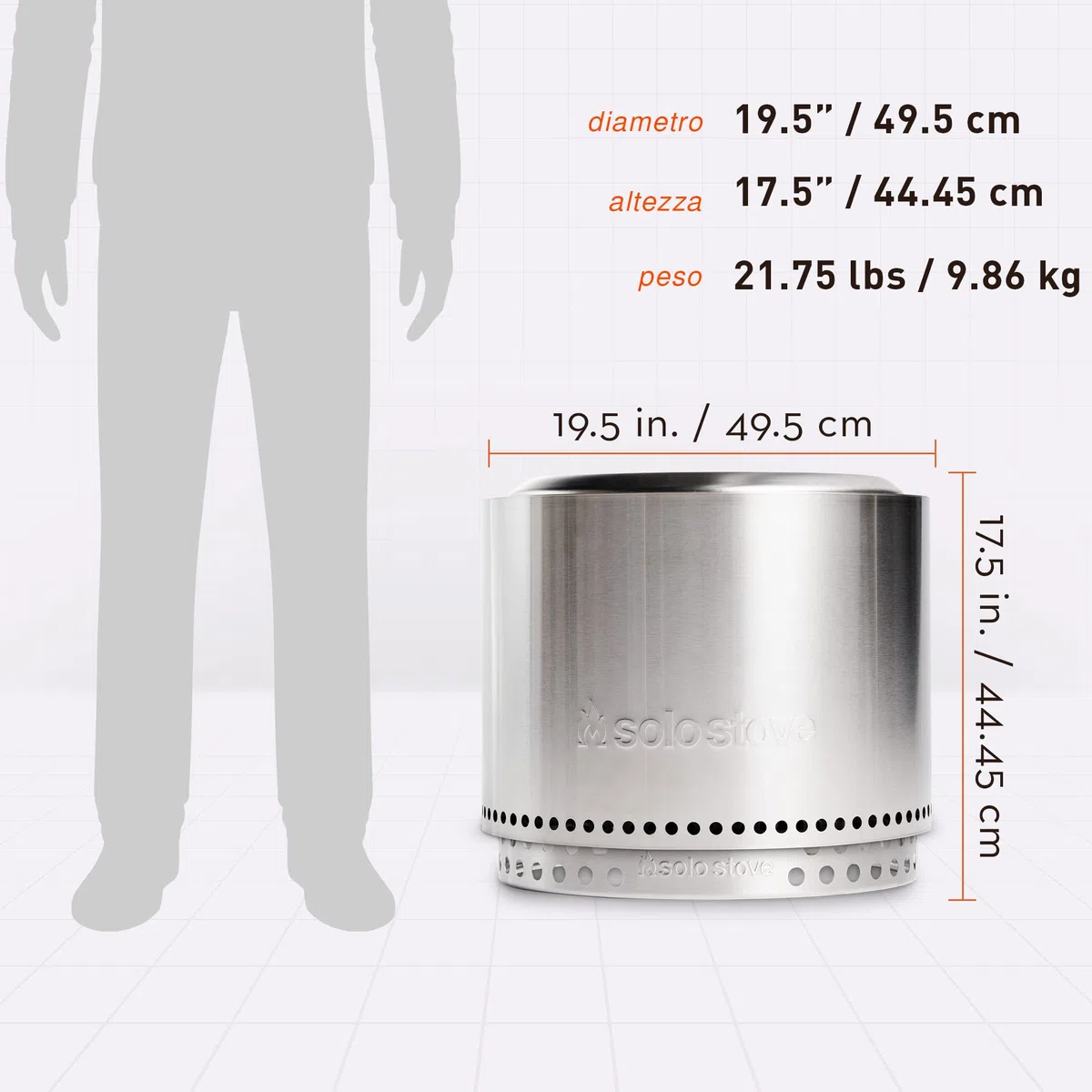 Solo Stove Braciere Senza Fumo Bonfire con Supporto2.0 | con Custodia da Trasporto, Combustione della Legna, Cassetto per la Cenere Rimovibile, Acciaio Inossidabile, 49,5 x 44,5 cm, 9 kg, Argento