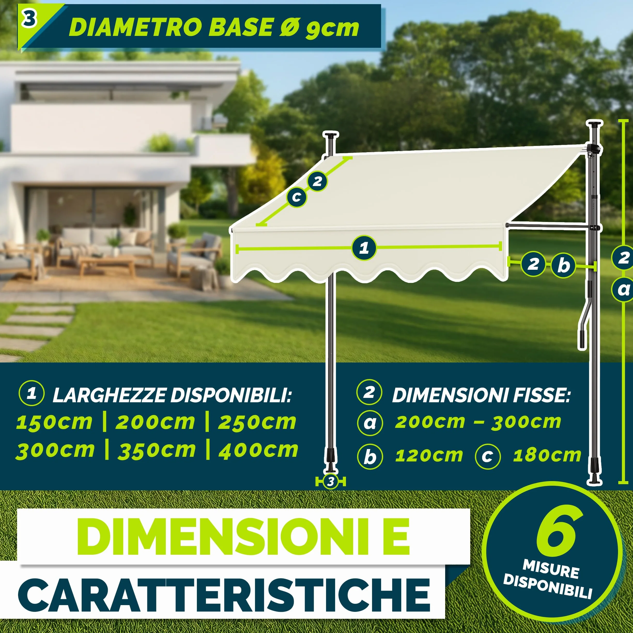 Tillvex Tenda da Sole a Bracci con Manovella 150cm Sabbia Protezione Balcone Regolabile Senza Forare UV