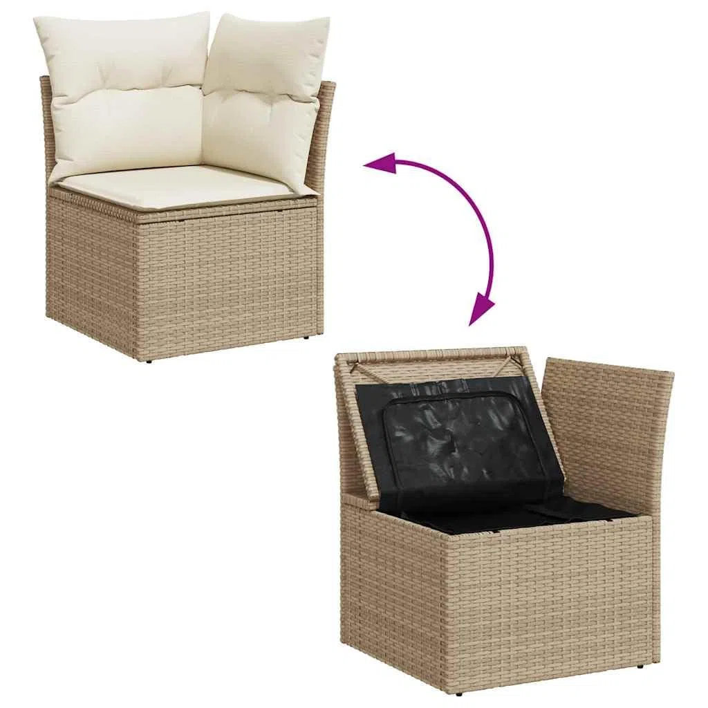 vidaXL Divano Angolare da Giardino con Cuscini Beige in Polyrattan