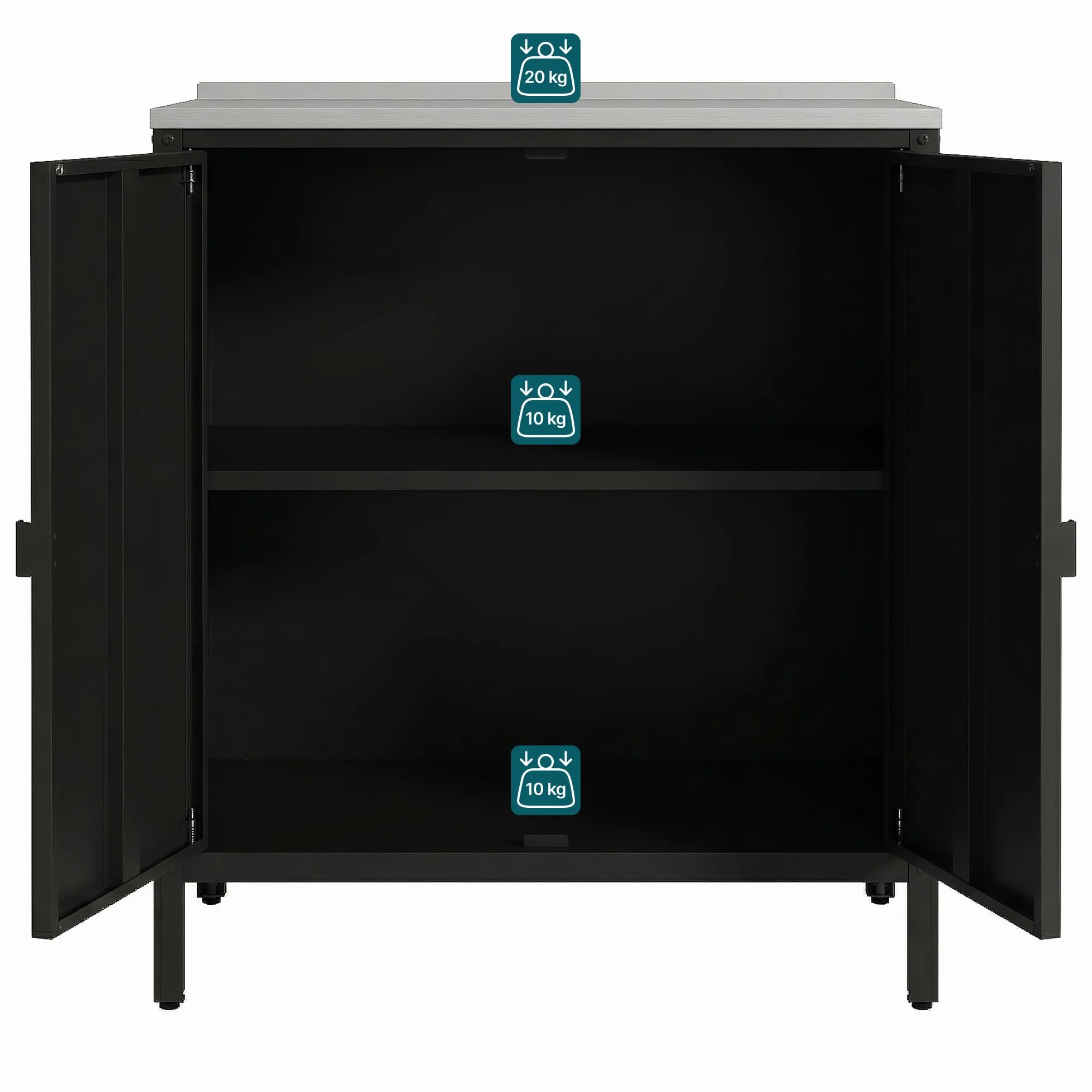 casa.pro Armadio da Giardino Mobile Organizzatore da Esterno 92 x 80 x 50 cm Armadietto in Acciaio con 2 Ante e Ripiano Piedini Regolabili per Livellare - Nero Opaco