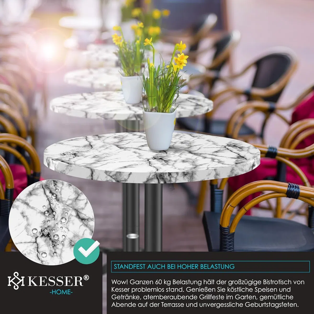 KESSER® Tavolo da bistrot 2 in 1, set da 1 pezzi, piastra in alluminio in acciaio inox, altezza 70 cm/115 cm, tavolo per feste, diametro 80 cm, per interni ed esterni, tavolo da ricevimento, tavolo