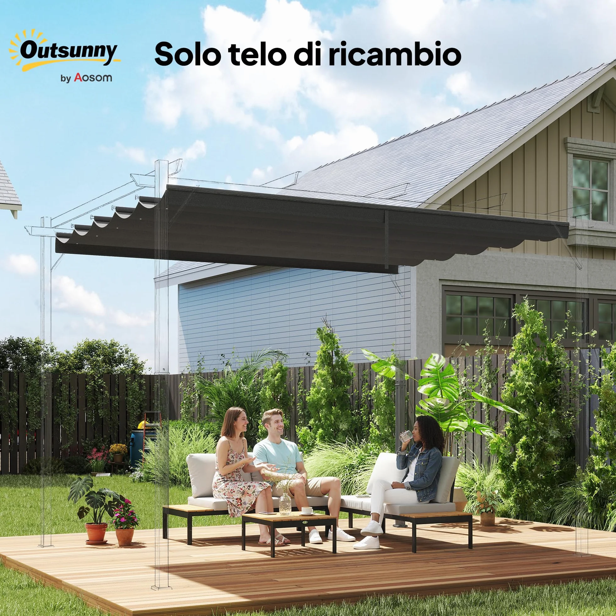 Outsunny Tetto di Ricambio per Gazebo Pergola, 350x260 cm, Poliestere Traspirante, Grigio Scuro