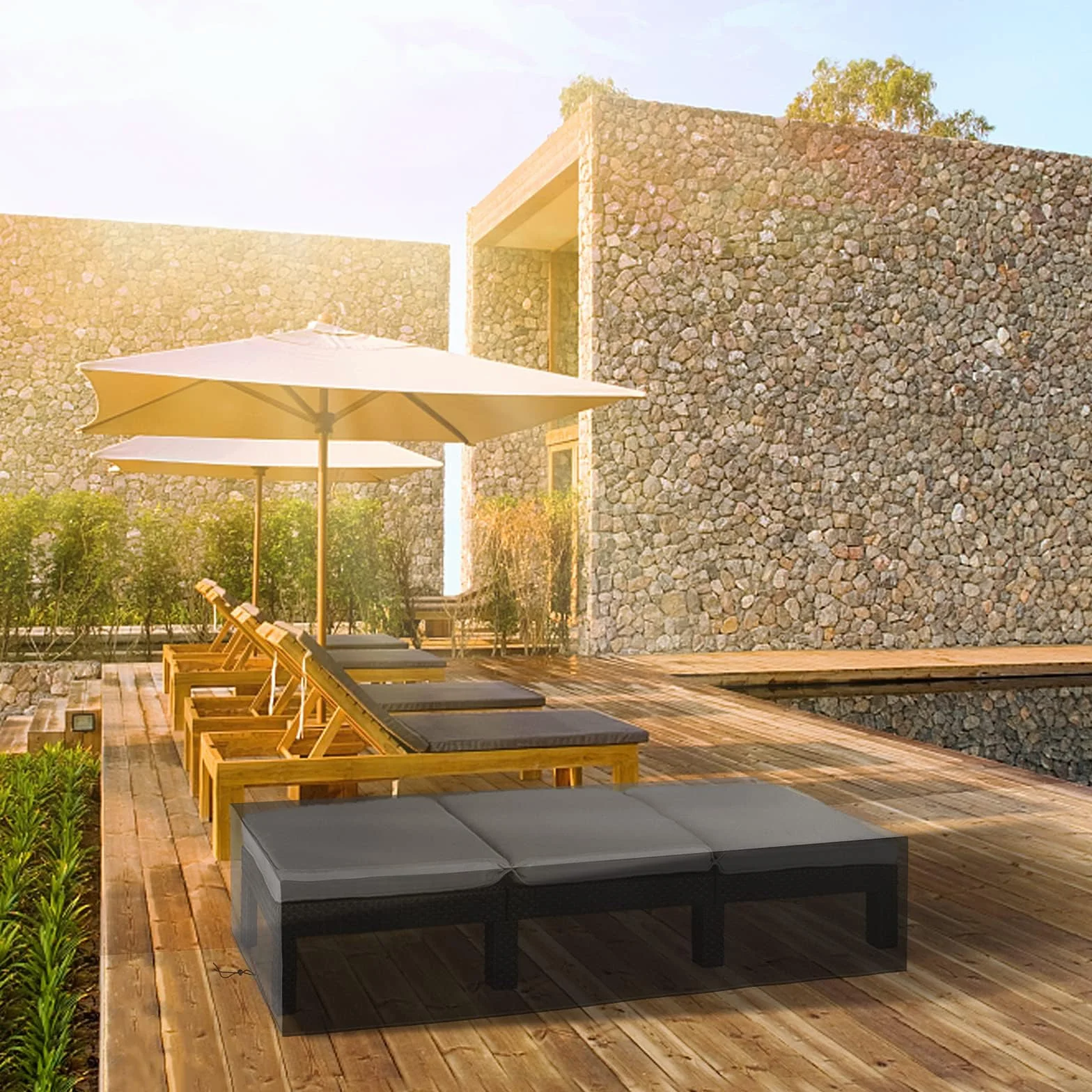 Bonna 2 copertura per lettino da giardino con coulisse regolabile, impermeabile, resistente ai raggi UV, antistrappo, pesante 500D Oxford, copertura per lettino da giardino, 200 x 68 x 30 cm (2)