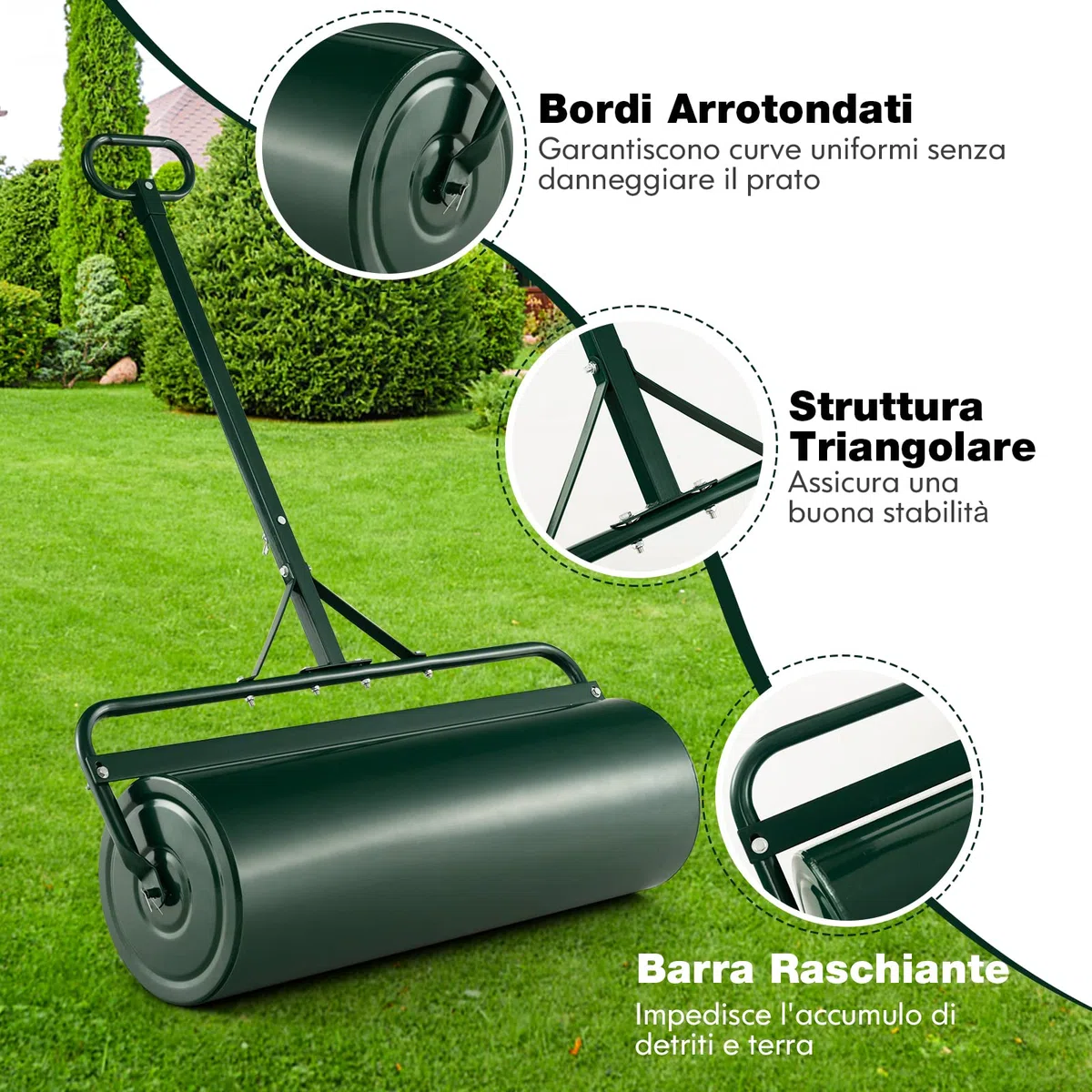 COSTWAY Rullo per Prato in Metallo 63 L, 90 cm, Riempibile Acqua/Sabbia, Impugnatura Staccabile 137 cm, Verde