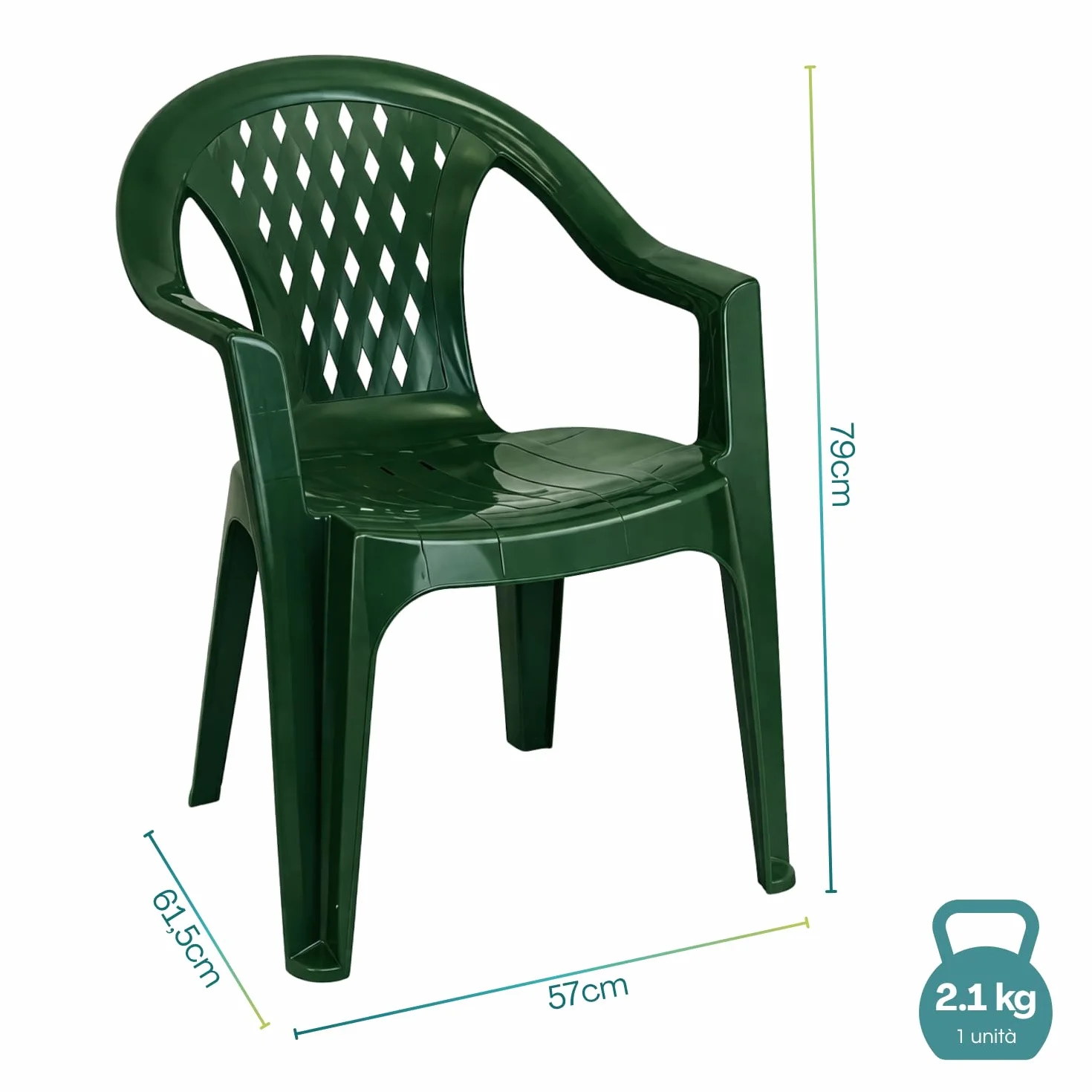 PALUPLUS Set 4 Sedie da Giardino in Polipropilene Verde 57x61,5x79 cm Impilabile per Esterno ed Interno Made in Italy