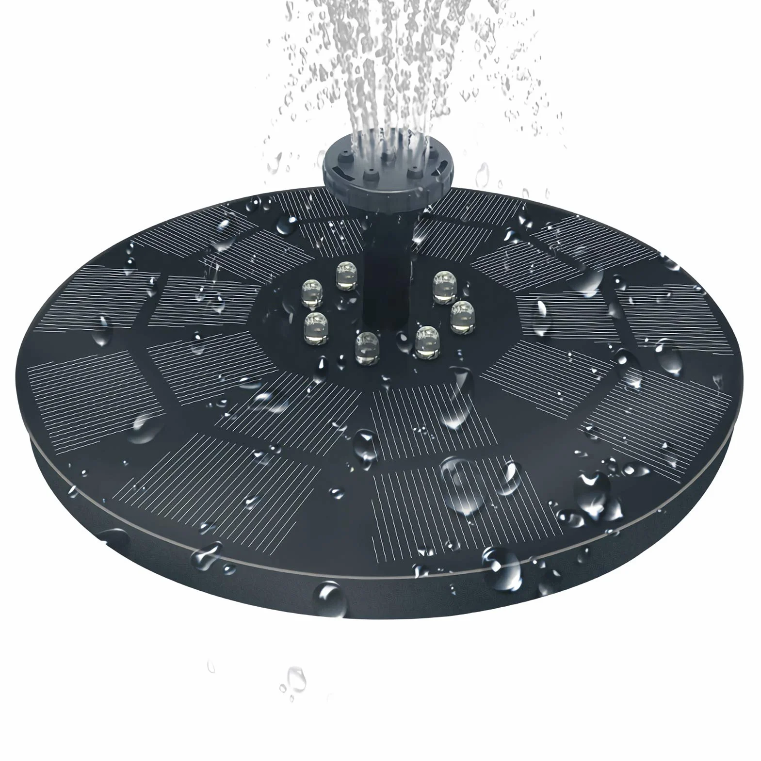 Pompa Solare per Acqua con Pannello Solare da 3 W e Batteria di Backup da 1600 mAh - Fontana Galleggiante con 7 Motivi di Spruzzo e Illuminazione a LED - Pompa Esterna Automatica