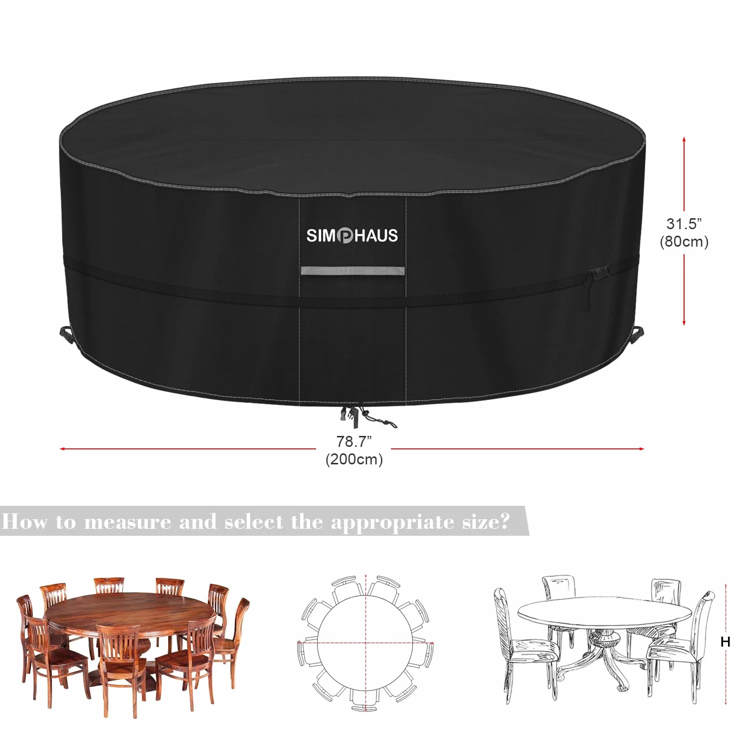 Copritavolo Rotondo da Esterno Copertura SPA Gonfiabile Telo rotondo Copri Mobili da Giardino Copritavolo Impermeabile Tessuto Oxford 420D Antivento Antipolvere Anti-UV Ø200x80cm
