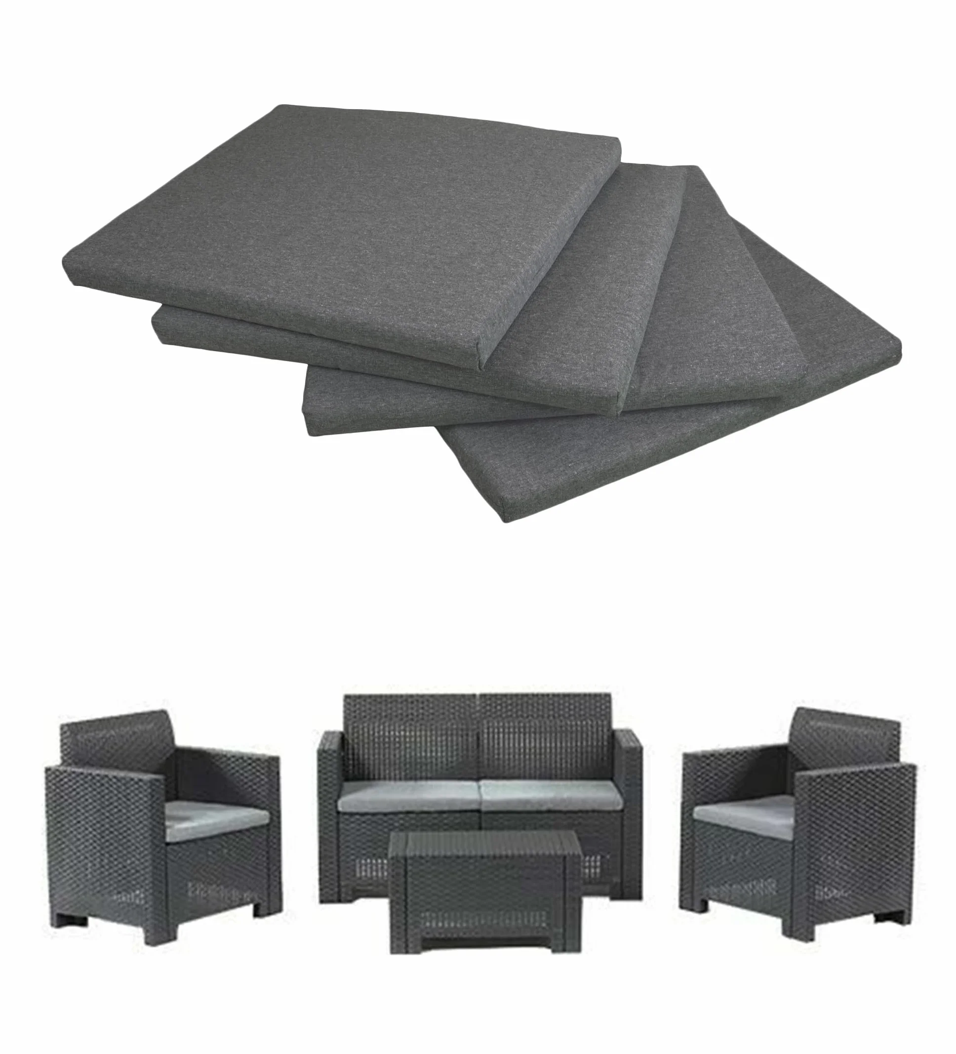 GHIOCUSCINI | Set di 4 Cuscini da Esterno per Salottino in Rattan, COLORE GRIGIO, Tessuto Cotone/Poliestere, Sfoderabile, 58 x 51 cm, Alto 5 cm, Made in Italy