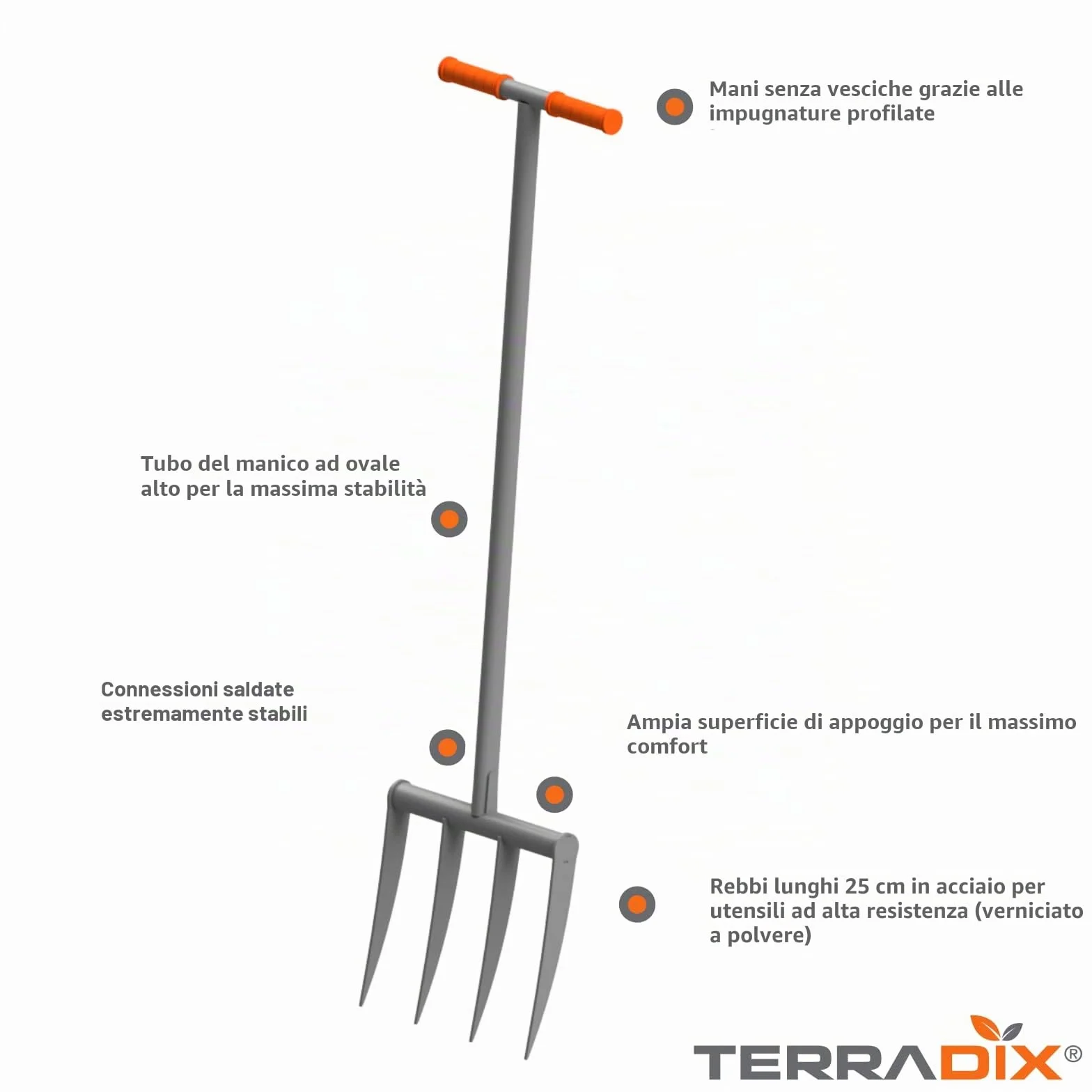 Forca vanga TERRADIX 4 x 250 – Allentamento ottimale e ventilazione delle aiuole – per una costruzione di humus di successo – Larghezza di lavoro 31 cm – Lunghezza denti 25 cm