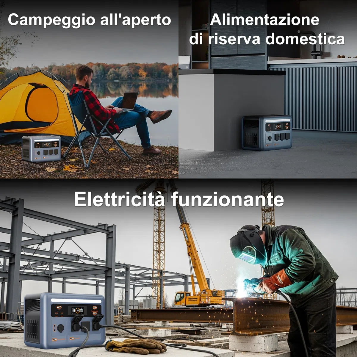 OSCAL PowerMax 1800SE Stazione Elettrica Portatile 1800W (3600W di Picco), Batteria 1024Wh LiFePO4 Generatore Solare con 1 * 100W Pannello, App, Di Alimentazione per Campeggio, Camper e Domestico