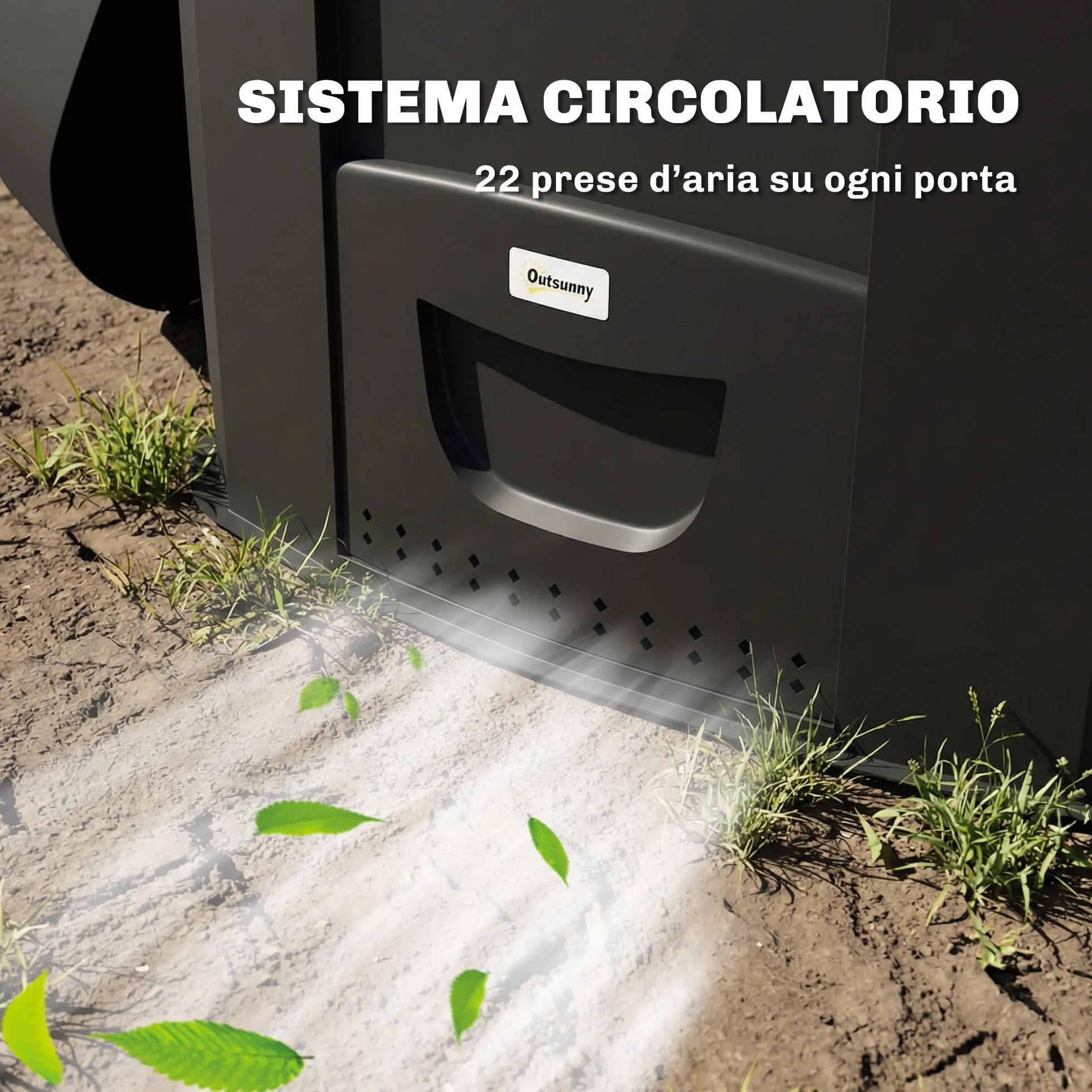 Outsunny Compostiera da Giardino 240L Triangolare Girevole con 66 Prese d'Aria e 3 Porte, 78x75x78 cm, Nero