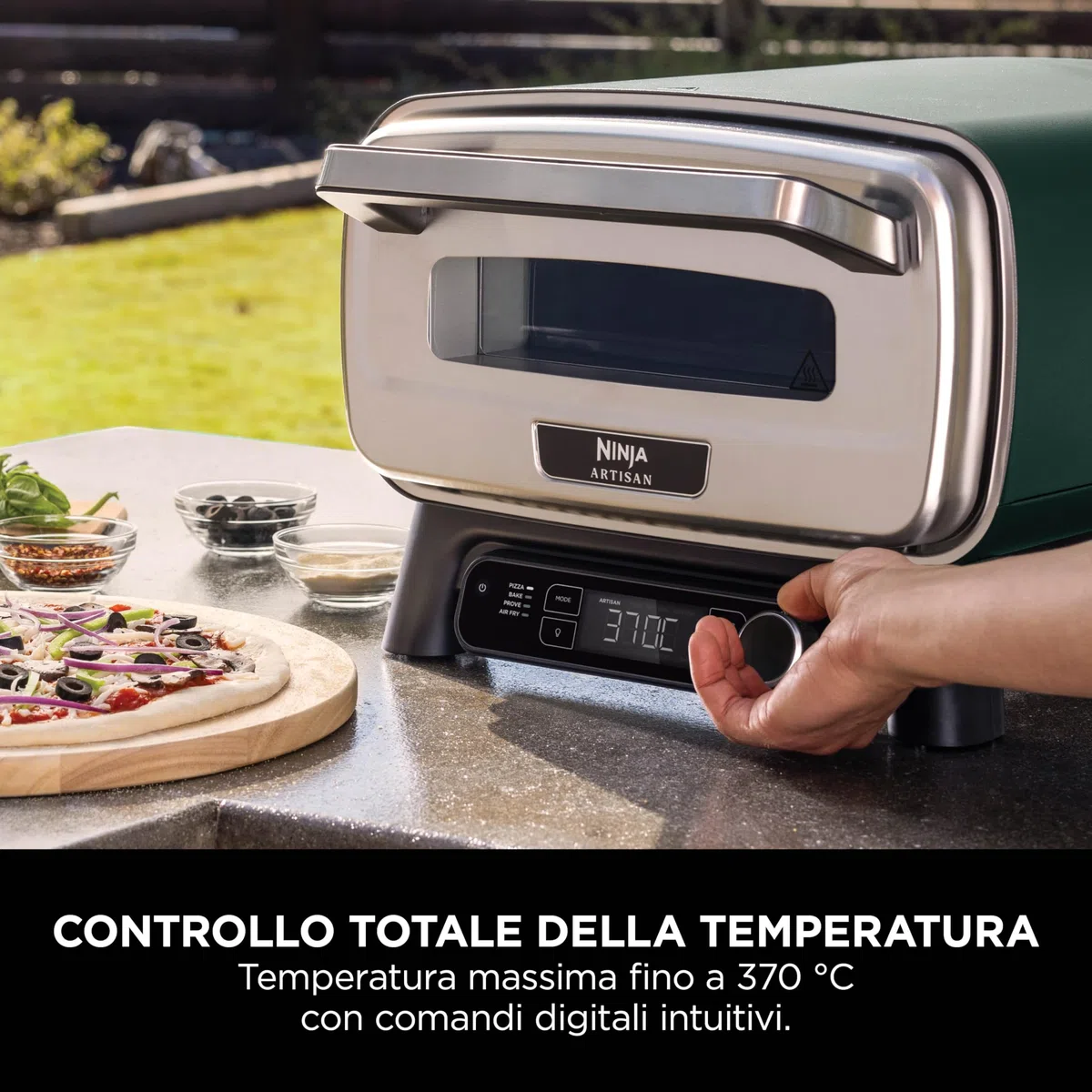 Ninja Artisan Forno elettrico per pizza e friggitrice ad aria da esterno MO201AMZEU 30 cm verde