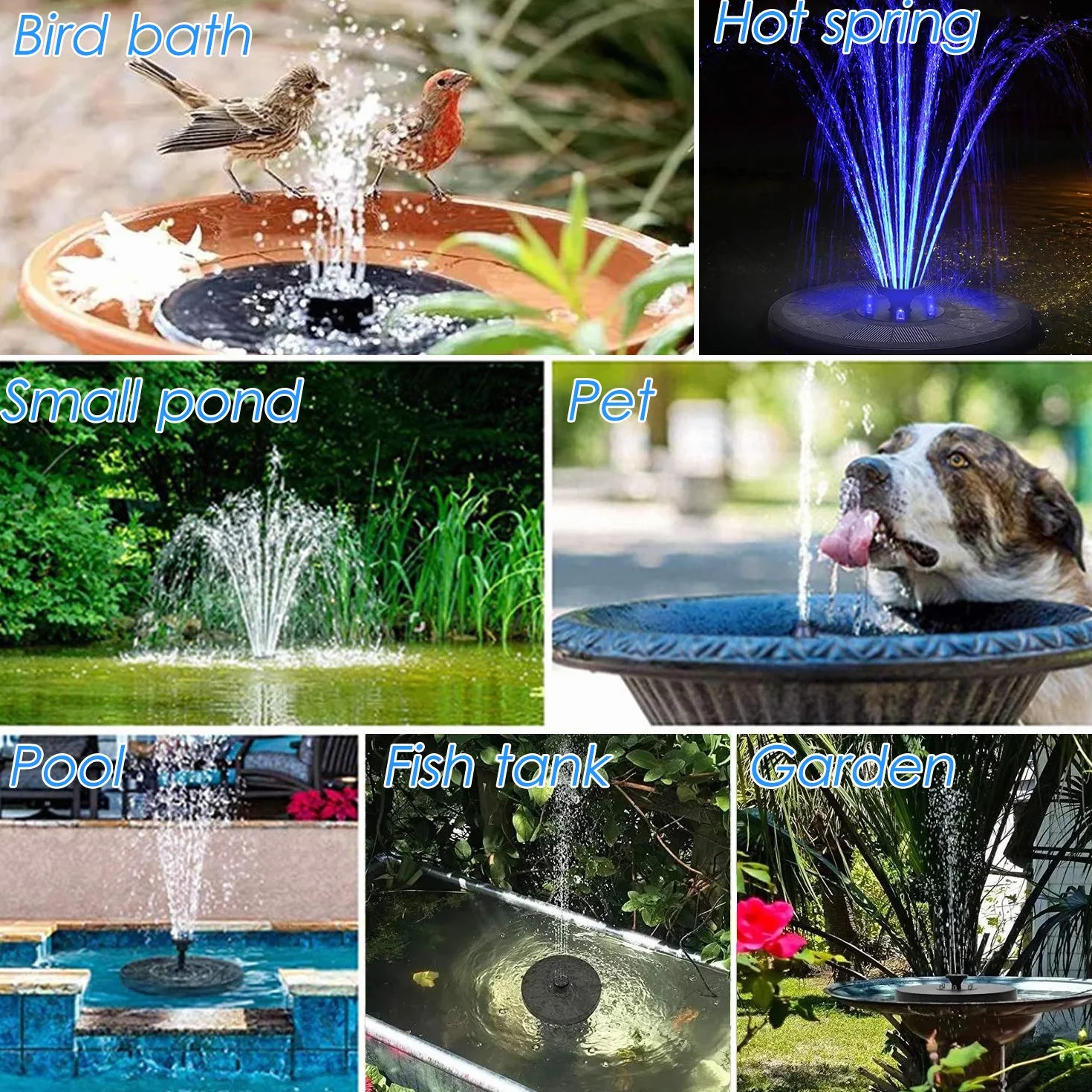 Pompa Solare per Acqua con Pannello Solare da 3 W e Batteria di Backup da 1600 mAh - Fontana Galleggiante con 7 Motivi di Spruzzo e Illuminazione a LED - Pompa Esterna Automatica