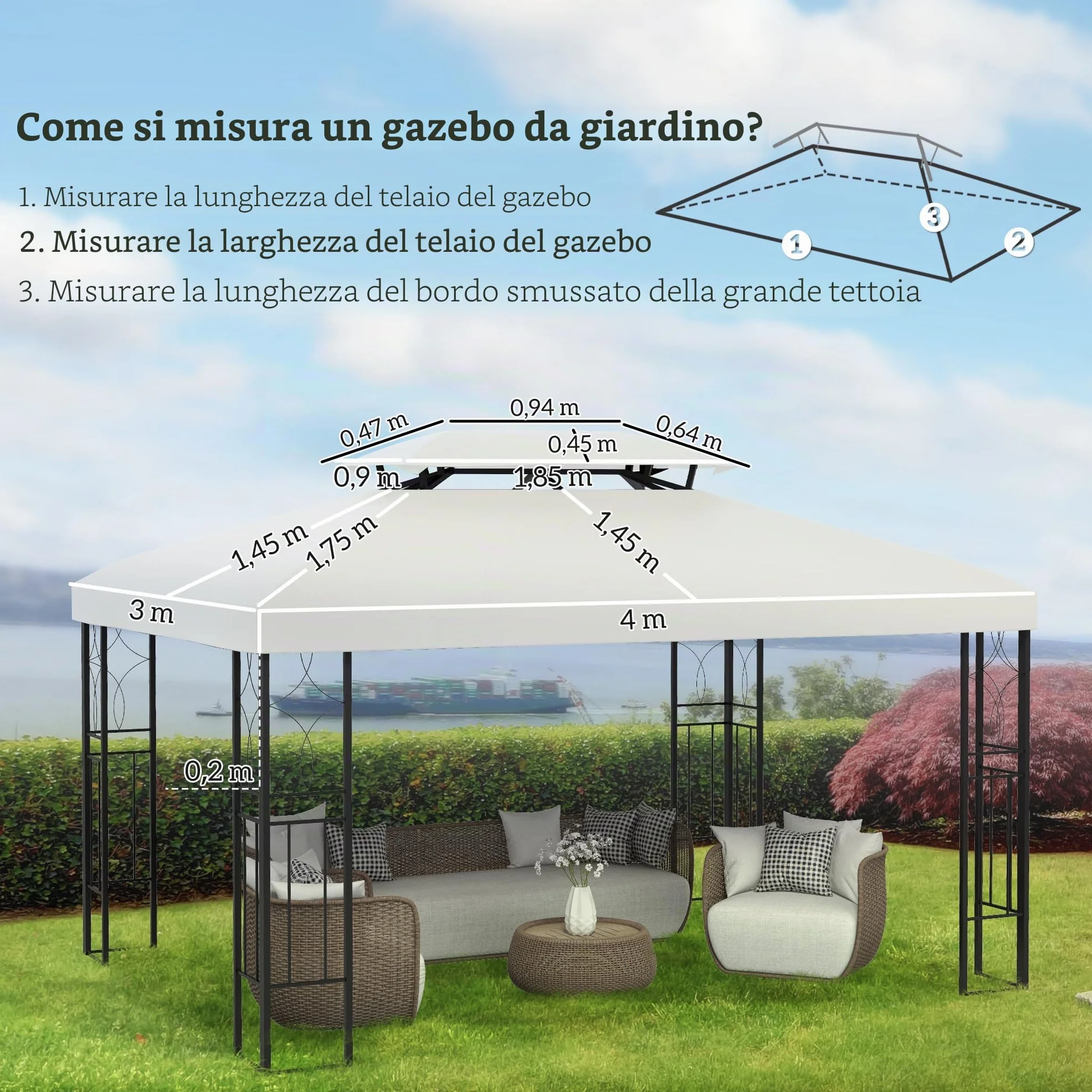 Outsunny Copertura per Gazebo da Giardino Tetto Sostitutivo Anti-UV Impermeabile 3x4m Beige