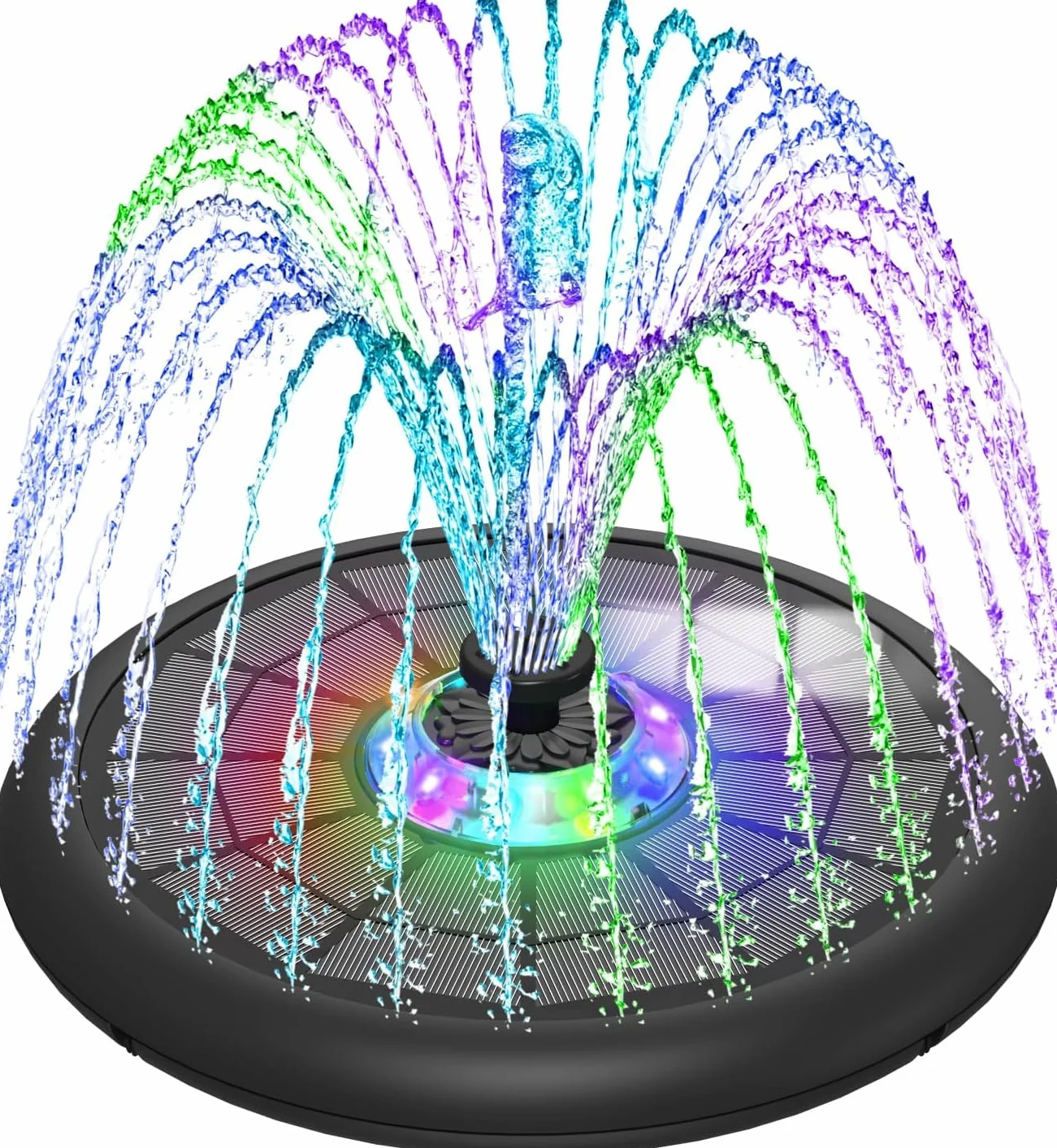SZMP Fontana Solare, 10 Luci 5W, Pompa ad Acqua Solare Fontana con 7 Ugelli, 4 Fissatori, 4000mAh Batteria, Fontana da Giardino Esterno per Uccelli, Acquario, Vaso dei Pesci