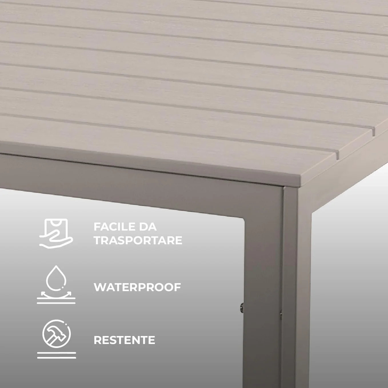 IlGruppone Tavolo da Esterno 154x78 cm Acciaio Inox HDPE Effetto Legno 6/8 Posti Beige