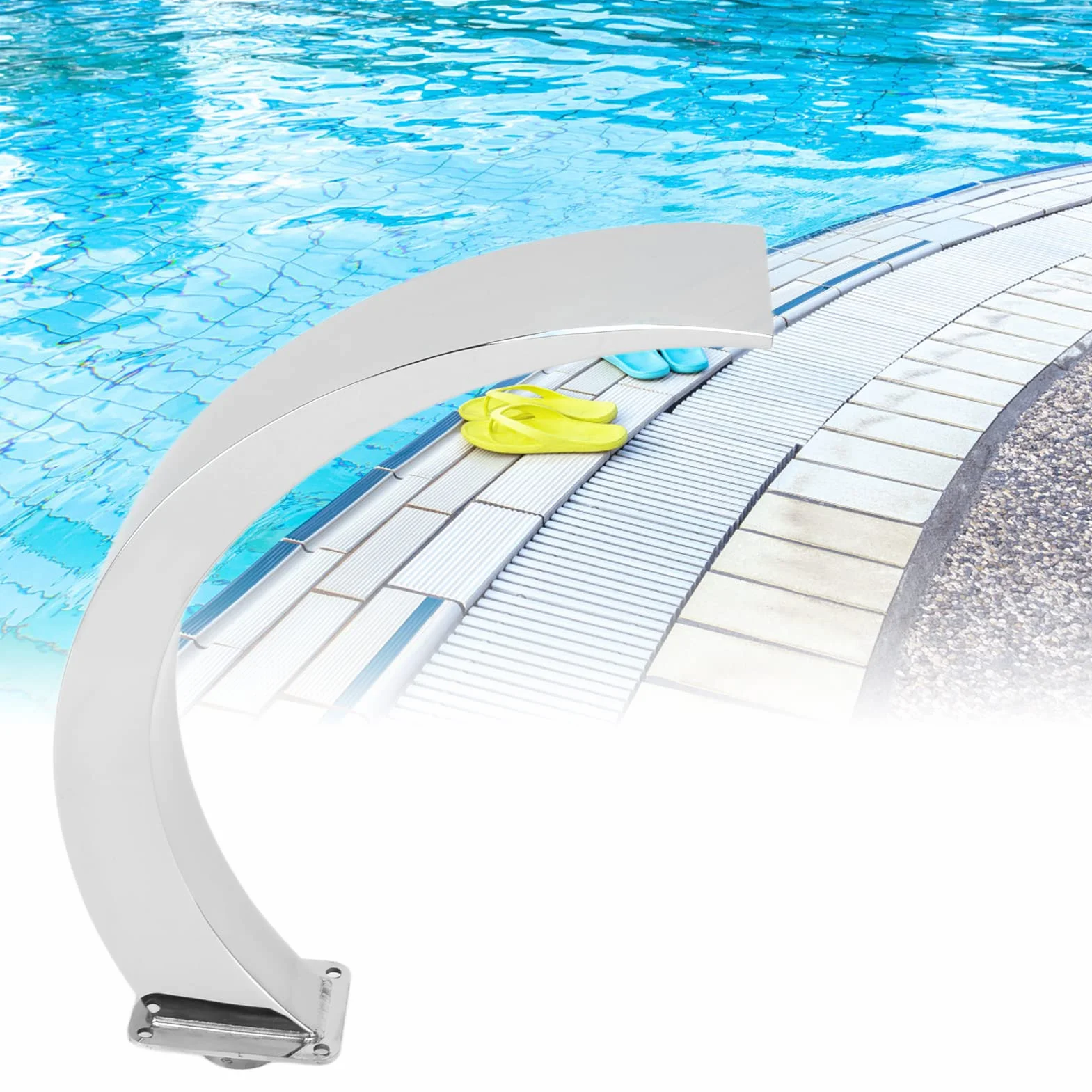 flexman Fontana a Cascata per Piscina, Altezza 14,3 Pollici, Fontana per Piscina Esterna Curva in Acciaio Inossidabile con Filettatura Interna G1 per Piscine, Piscina da Giardino