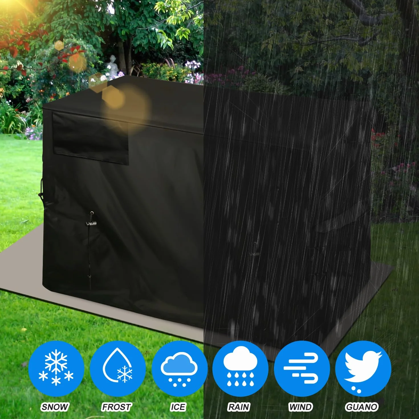XIHIRCD Copertura Riscaldatore Piscina, Copertura Pompa Piscina Impermeabile Tessuto Oxford (Nero)
