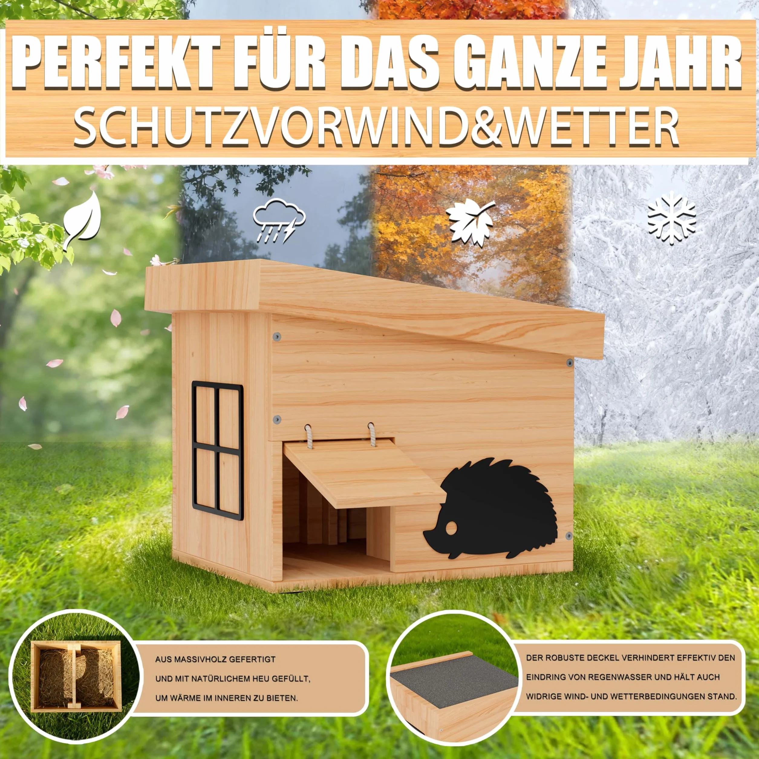 Mihoho Casa per Riccio Invernale in Legno, Hotel per Ricci con Fondo, a Prova di Gatto, Resistente alle intemperie, per Ricci, dormitorio, Giardino, Kit di Costruzione (faggio)