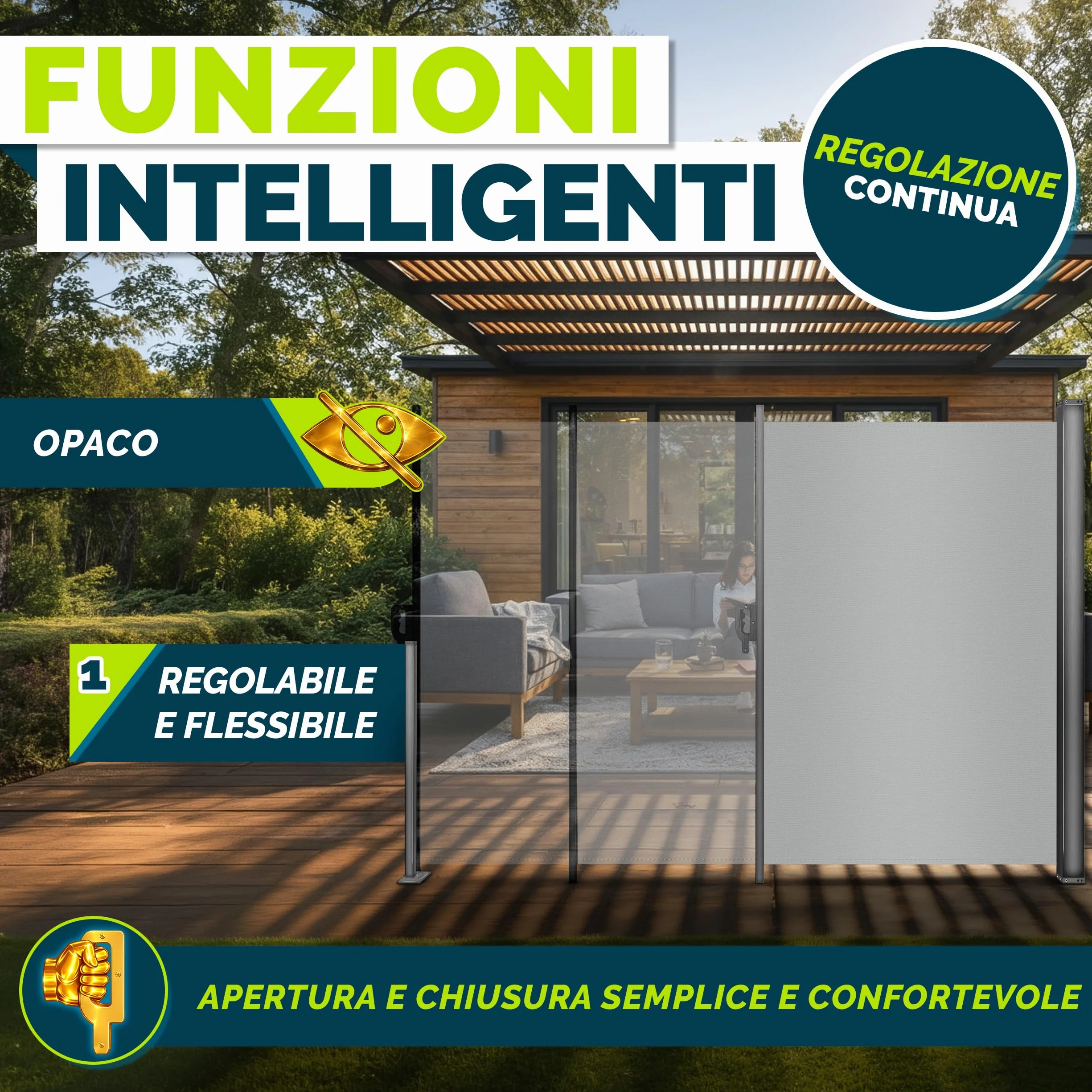 Tillvex Tenda Laterale Estensibile Oscurante 200x400 cm Acciaio Inox Antivento