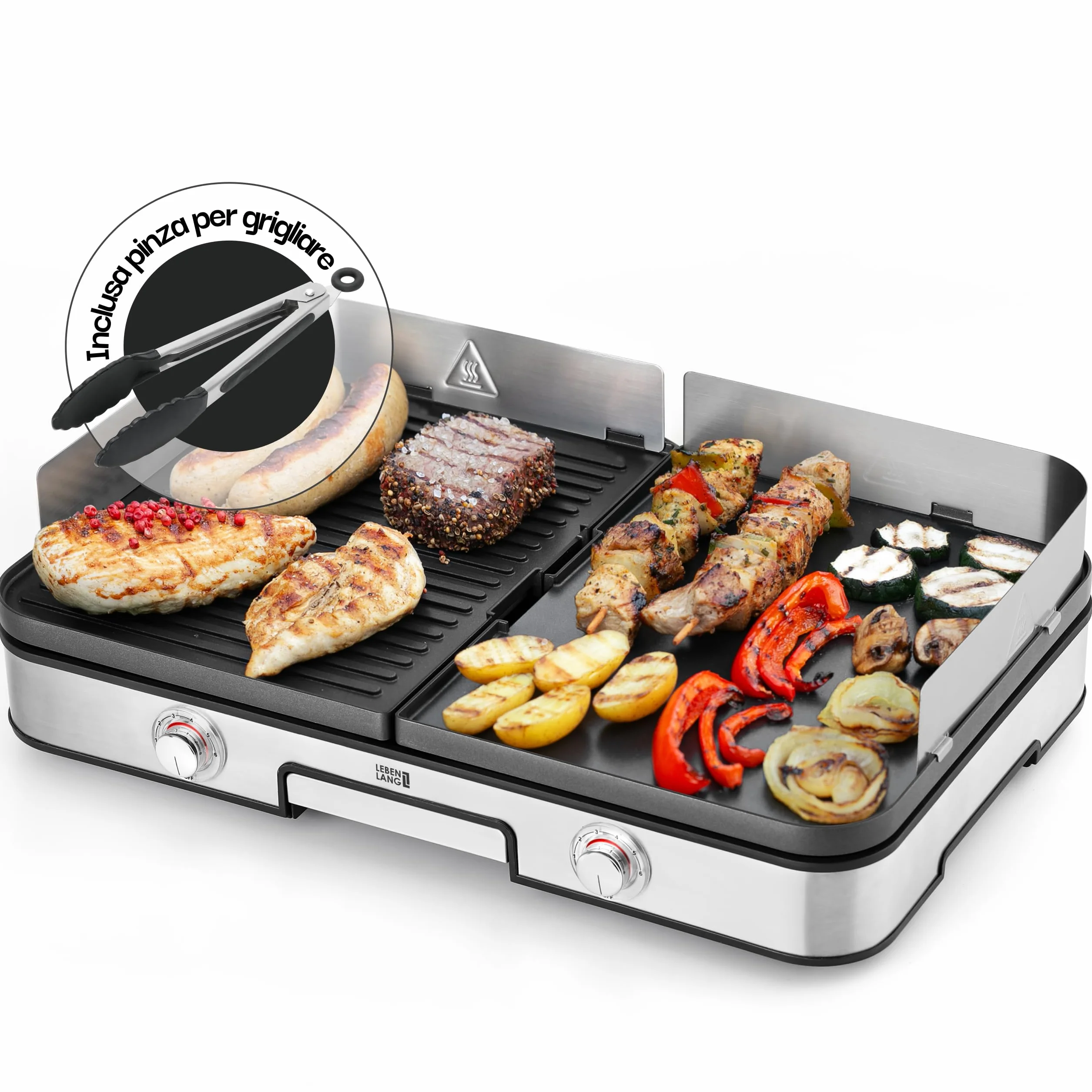 LEBENLANG Griglia Elettrica XXL 2400W - Grill Elettrico Piastra Senza Fumo BBQ Da Balcone