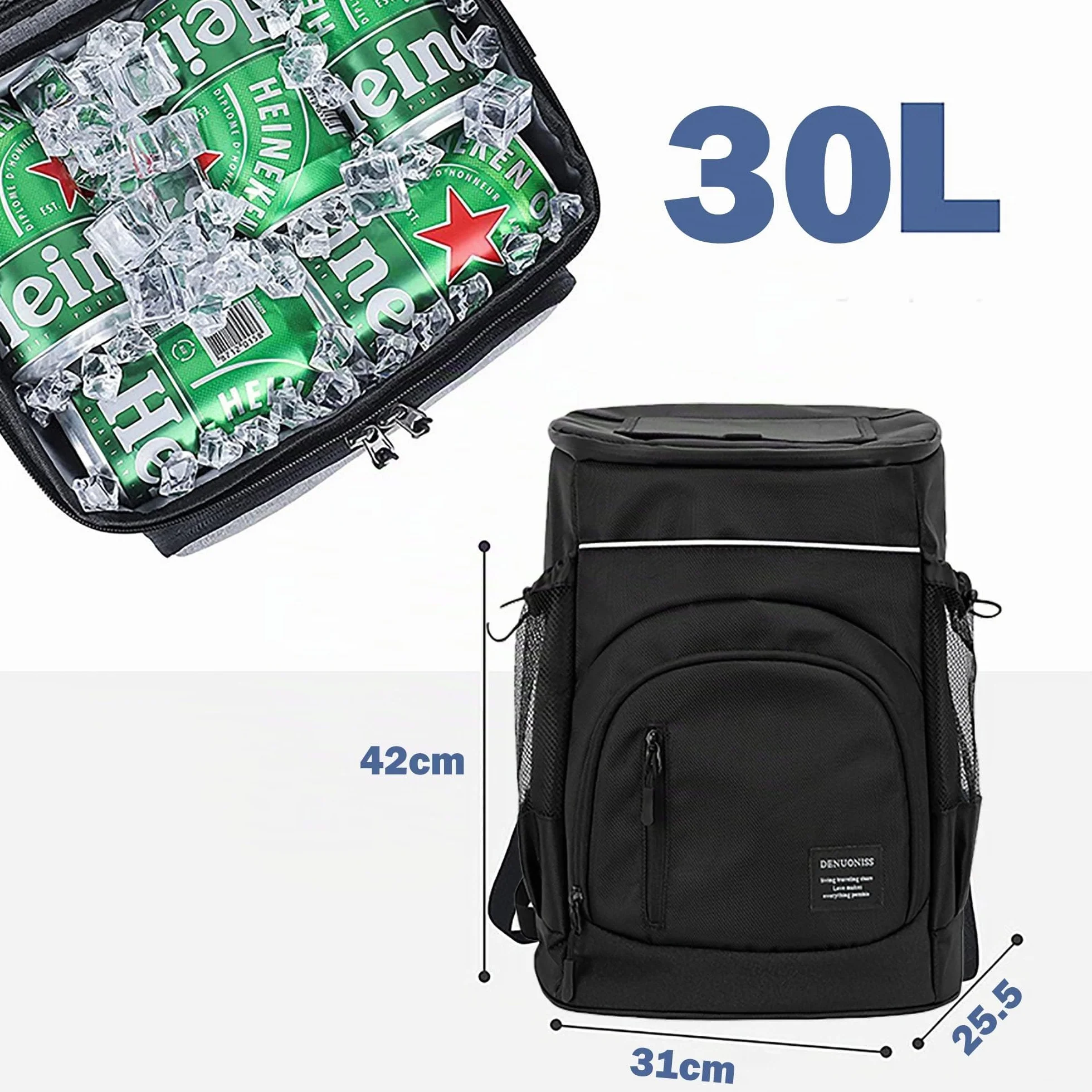 Zaino Pic Nic Termico Borsa Frigo 30L Borsa Termica da Viaggio Portatile per Picnic, Campeggio e Spiaggia (Nero)