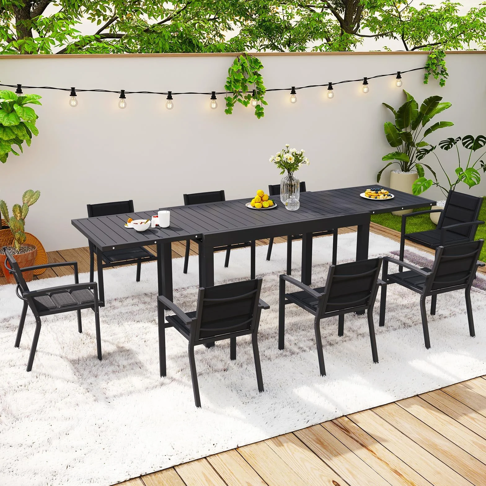 Devoko Set Tavolo e Sedie Da Giardino in Alluminio 8 Persone, 130-260CM Allungabile, Grigio Scuro